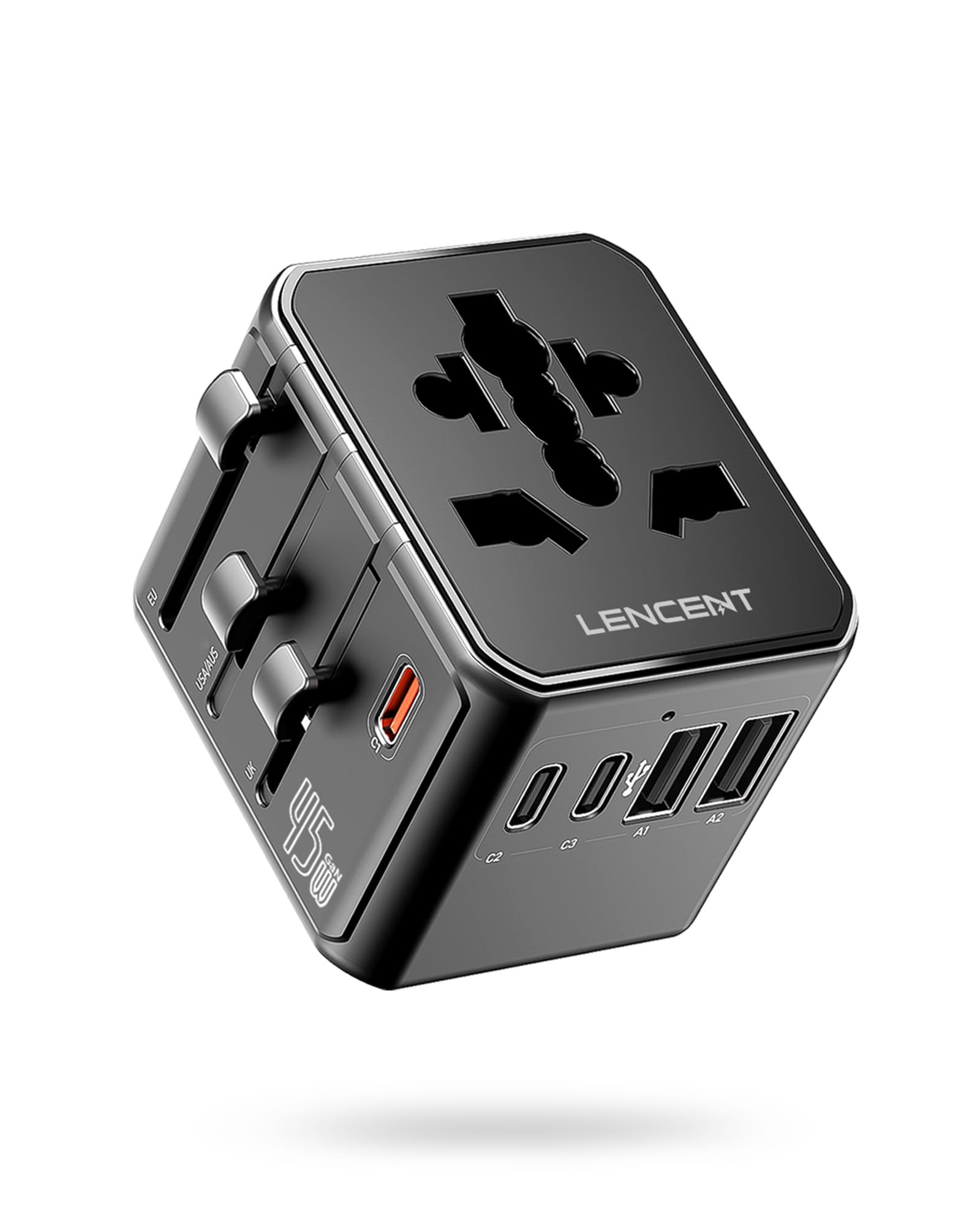 LENCENT 8 en 1 Adaptateur Universelle de Voyage GaN 45W-3 USB C, 2 USB A | Adaptateur Prise Universelle, Multi‑Protections,compact pour Anglaise UK Irlande USA Canada Australie Chine Japon Thaïlande