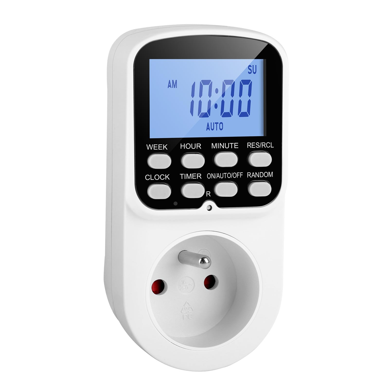 Programmateur Prise Electrique, Prise Programmable 16 Prog, Mode Aléatoire Sécurité Domestique, Minuteur Electrique Daily/Weekly, LCD Rétroéclairé, Interrupteur Lampe, Usage Intérieur
