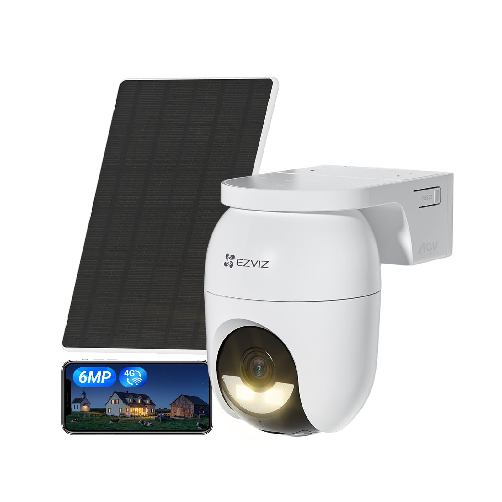 EZVIZ 3K+(6MP) 4G/Wi-Fi Camera Solaire Exterieur CB8 Lite & 5W Solar Panel | Camera Exterieur sans Fil,Mode AOV (Enregistrement 24h/24),Détection Humaine/Véhicules,Vision Nocturne Couleur,Défense Active