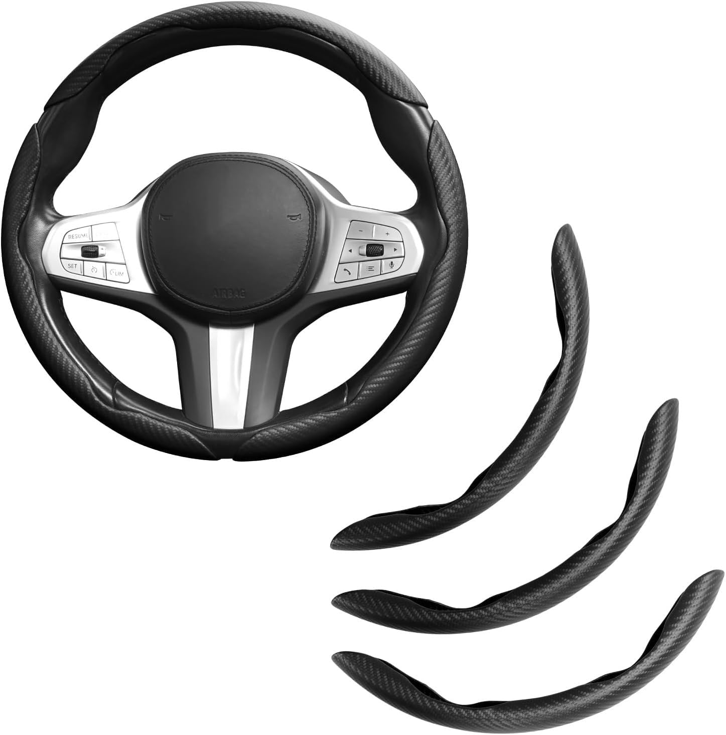 EINESIN 3pcs Cache Volant en Fibre de Carbone Anti-Dérapant, Protège-Volant Segmenté, Cache Volant Papillon, Universel pour 99% des Voitures