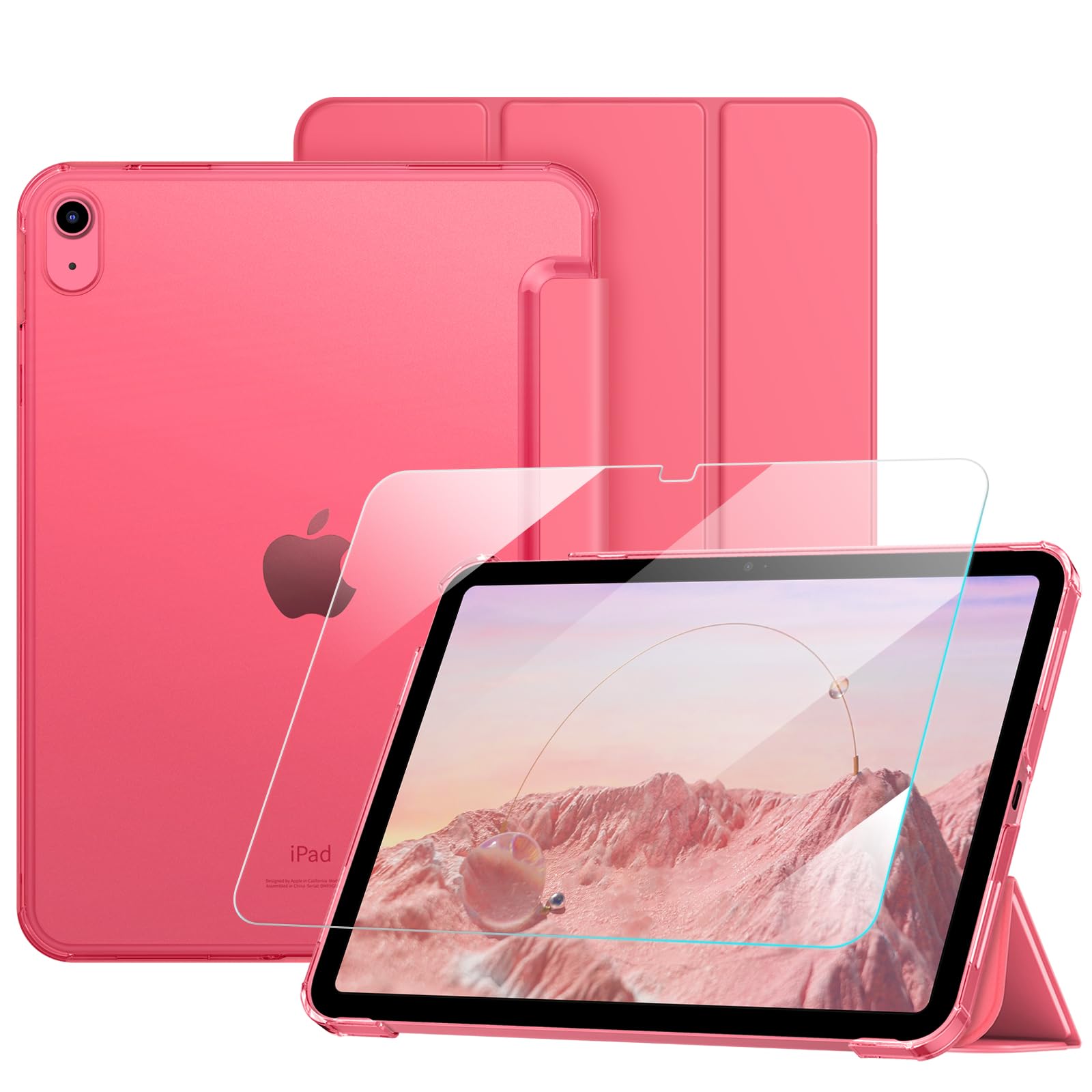 Fintie Coque pour iPad (A16) 11e/10e Génération (11/10.9 Pouces, 2025/2022) avec Verre Trempé - Coque Rigide Transparente Givrée, Housse Fine Légère, (Rose)