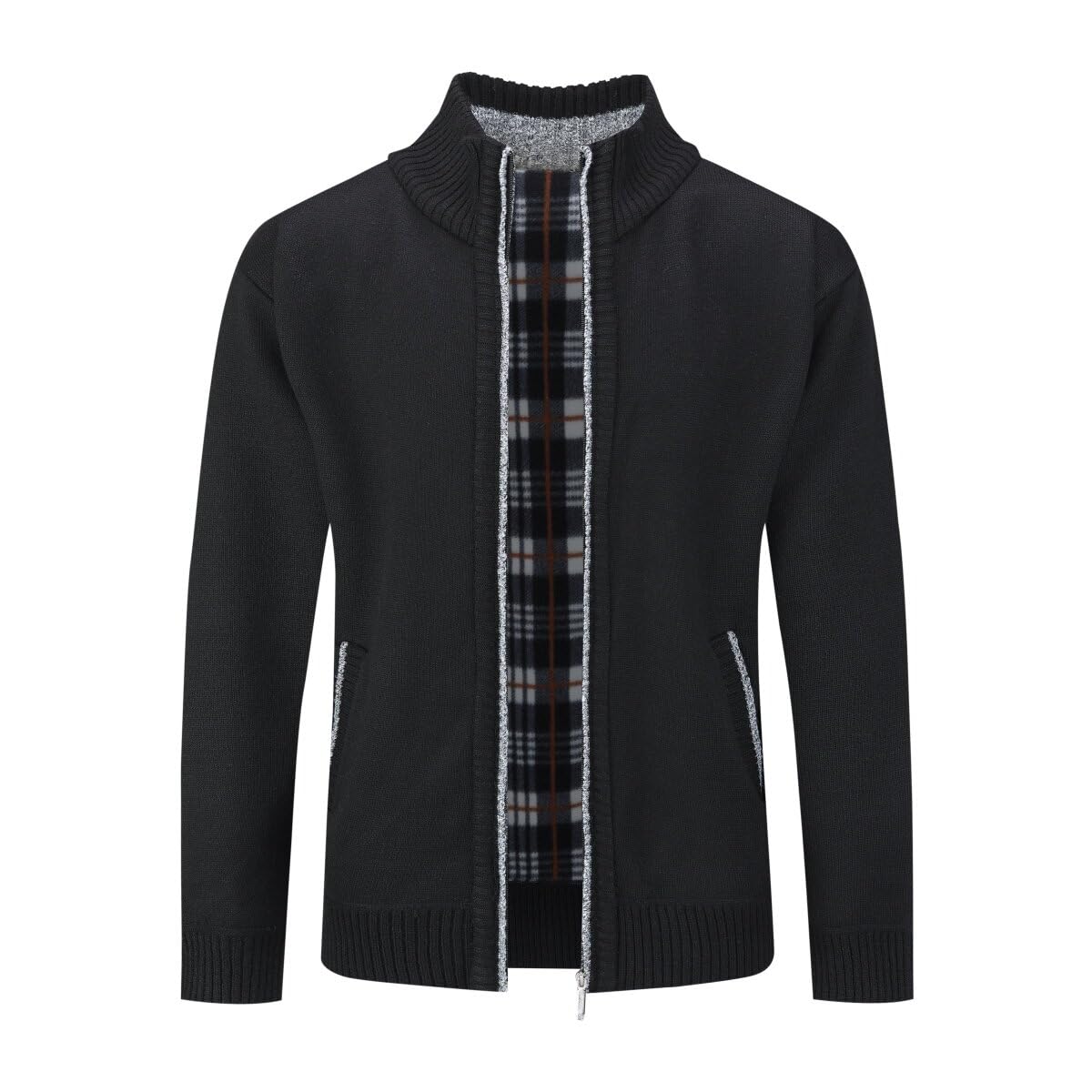 Allthemen Cardigan Homme Veste en Maille Gilet Ouvrez Front Zippé Sweater | Doublure Polaire Chaleur,Manches Longues,Coupe Ample,Col Montant,Chandail Automne Hiver,Pulls Unie,Tricots Basique Léger