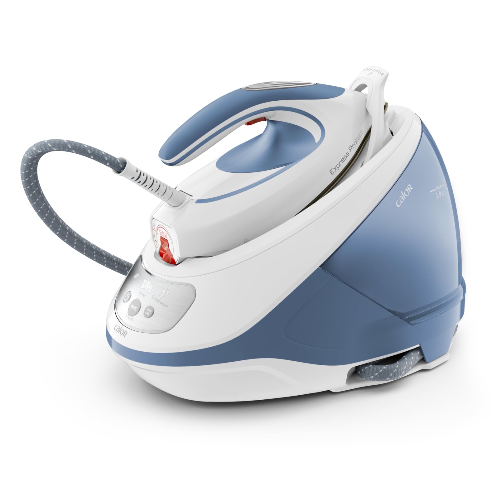 Calor - Express Protect Centrale Vapeur ultra-performante - 7,5 bars - Bleu | Repassage rapide sans réglage - Élimine les plis avec 520g/min - Semelle Durilium Airglide - Collecteur de calcaire breveté
