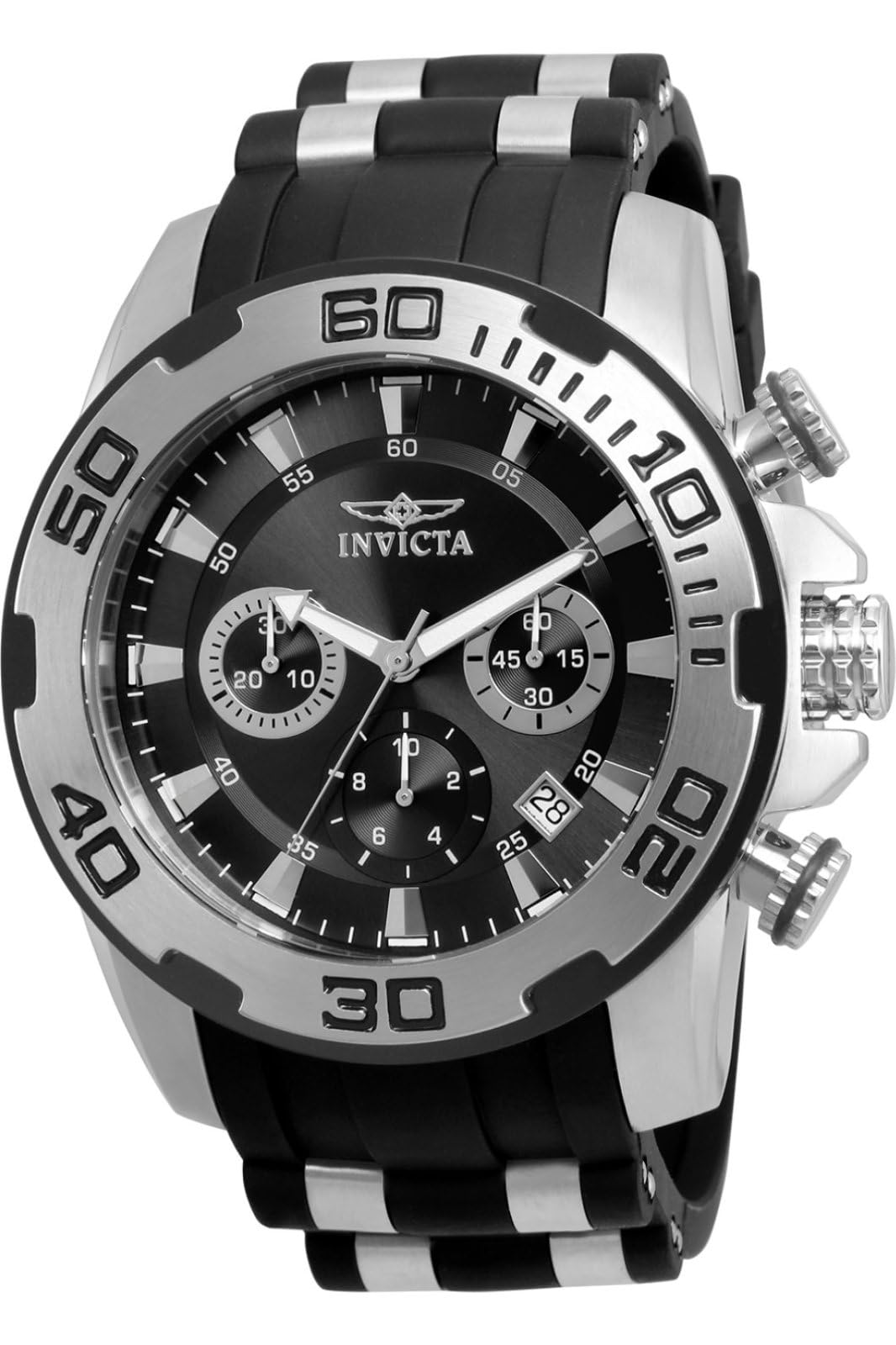 INVICTA Men's Pro Diver Scuba 50mm Gold Tone, Silver Tone, Stainless Steel and Silicone Chronograph Quartz Watch, Gold/Black Silver/Black (Model: 22312, 22311)