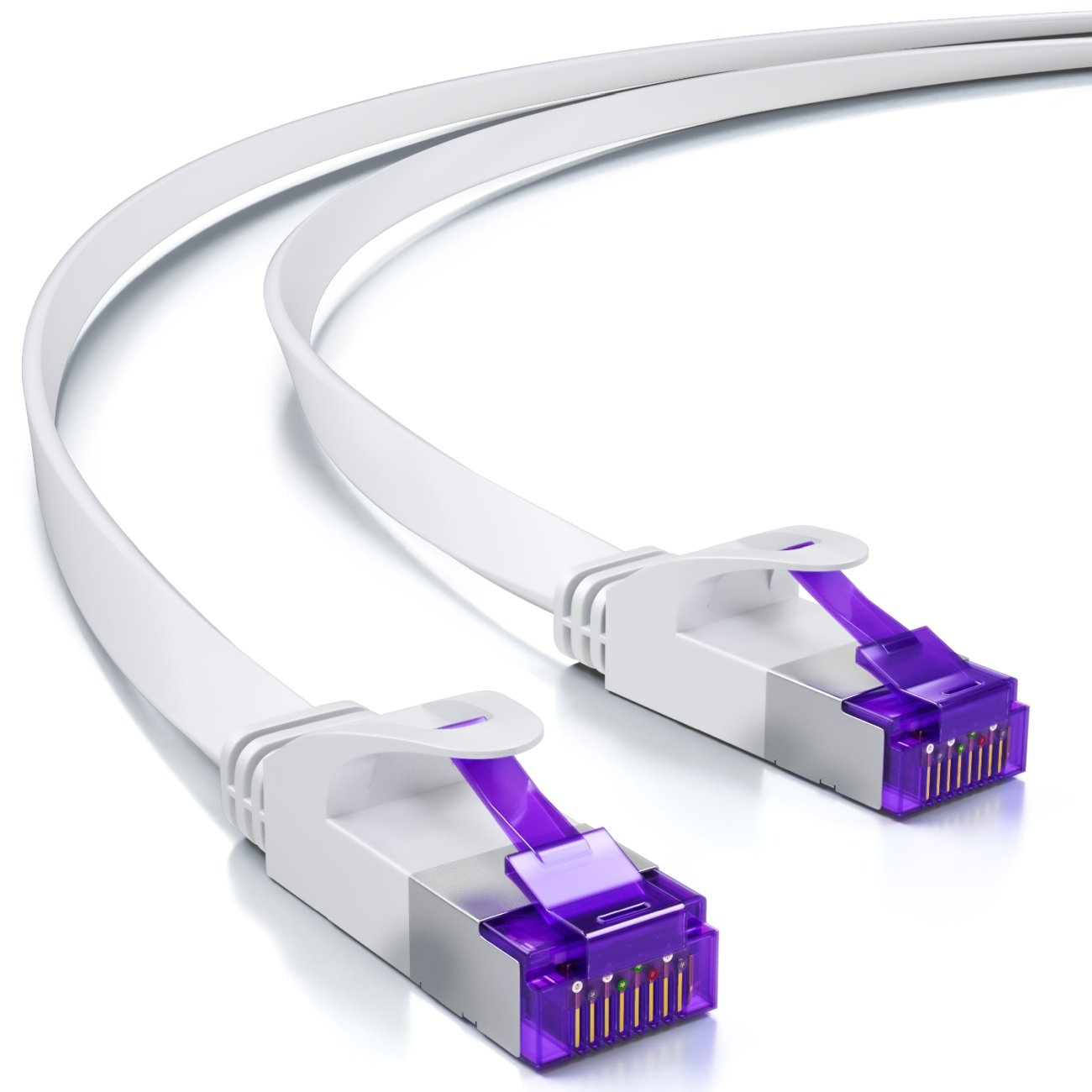 deleyCON 20m Câble Réseau plat Cat7 RJ45 10 Gbit/s LAN - Blanc | Câble Ethernet RJ45 plat, pour connexion Internet, commutateur, routeur, modem et panneau de brassage