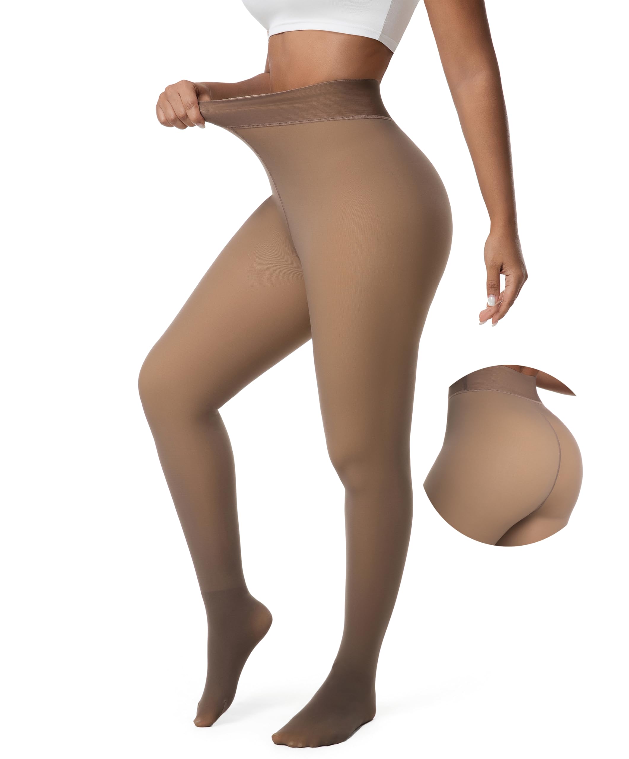 DIKER Collant Polaire Femme Collant Thermique Femme, Effet Transparent | Collants d'hiver Doublés, Taille Haute, Haute Élasticité, 1 Ligne de Couture à l'entrejambe, Option longue