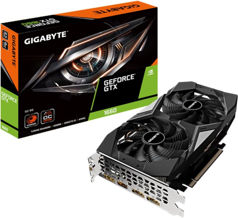 GIGABYTE GV-N1660OC-6GD Carte Graphique GeForce GTX 1660 6 Go GDDR5 - Cartes Graphiques (GeForce GTX 1660, 6 Go, GDDR5, 192 bit, 7680 x 4320 Pixels, PCI Express x16 3.0)