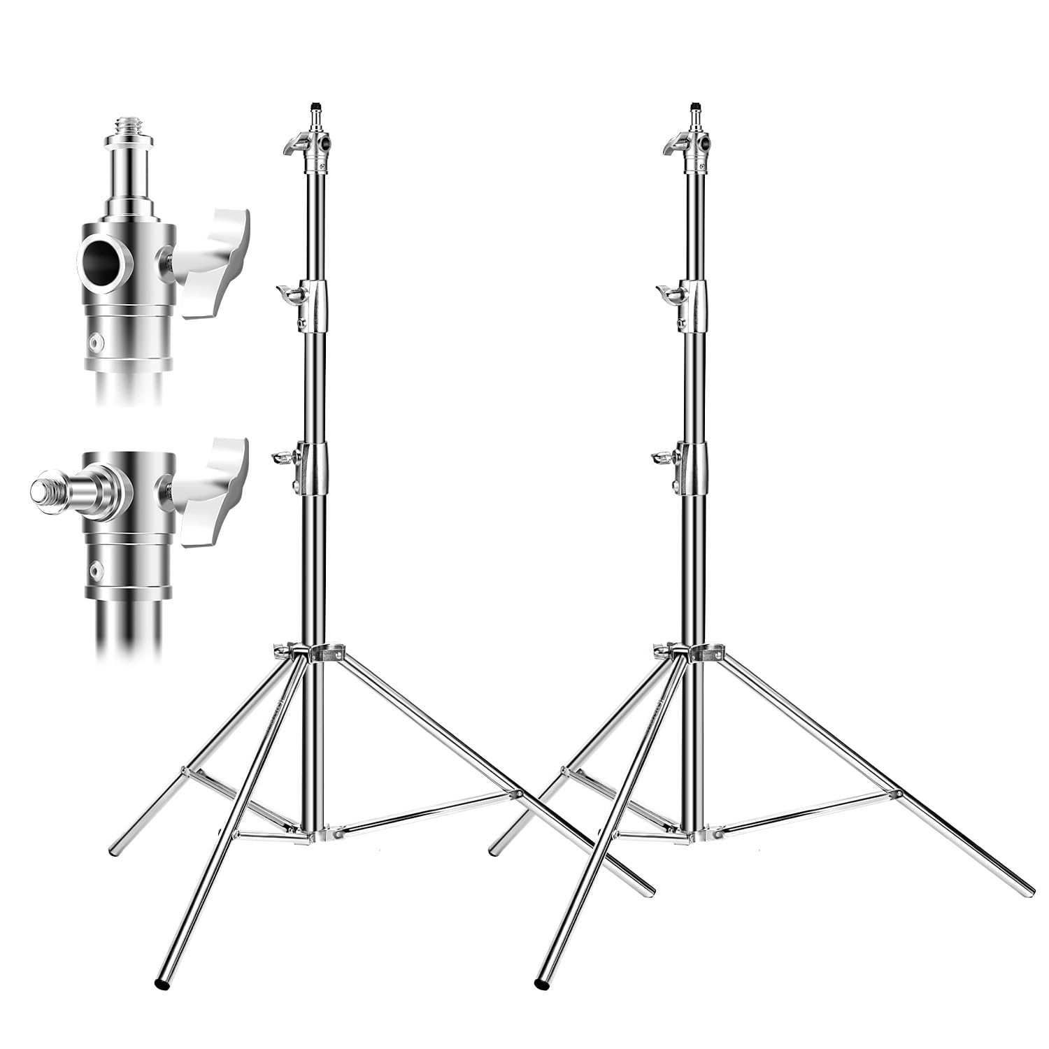 K&F CONCEPT 2-Pack trépieds Lumineux en Acier Inoxydable à Ressort 2,8 m | Support pliable, adaptateur 1/4-3/8, charge 10kg, flash softbox réflecteur, studio photo