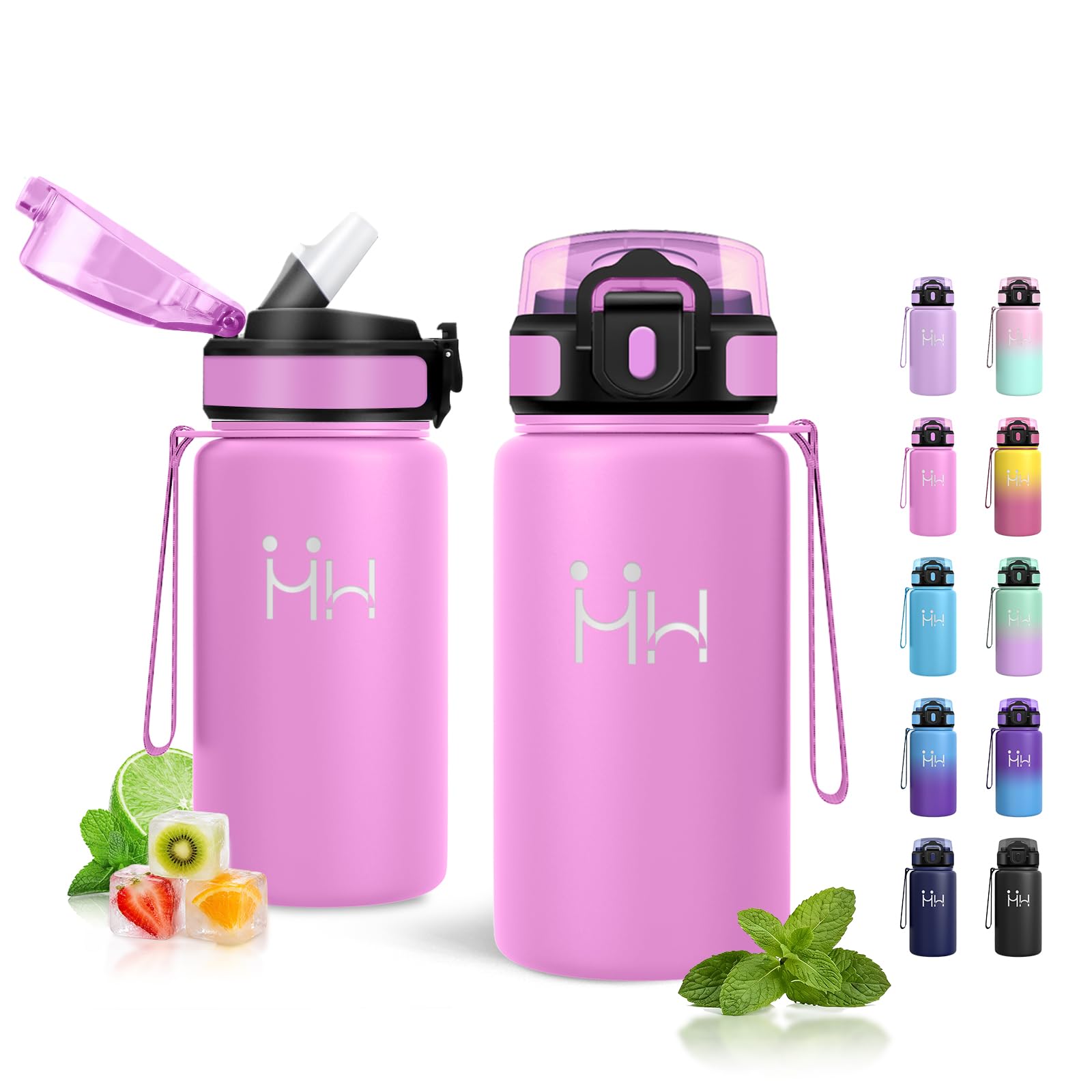 Gourde 500ml, Gourde Isotherme en Acier Inoxydable, sans BPA, Bouteille avec Paille, à Double Paroi, Bouteille D'eau pour Camping, École, Bureau, Randonnée