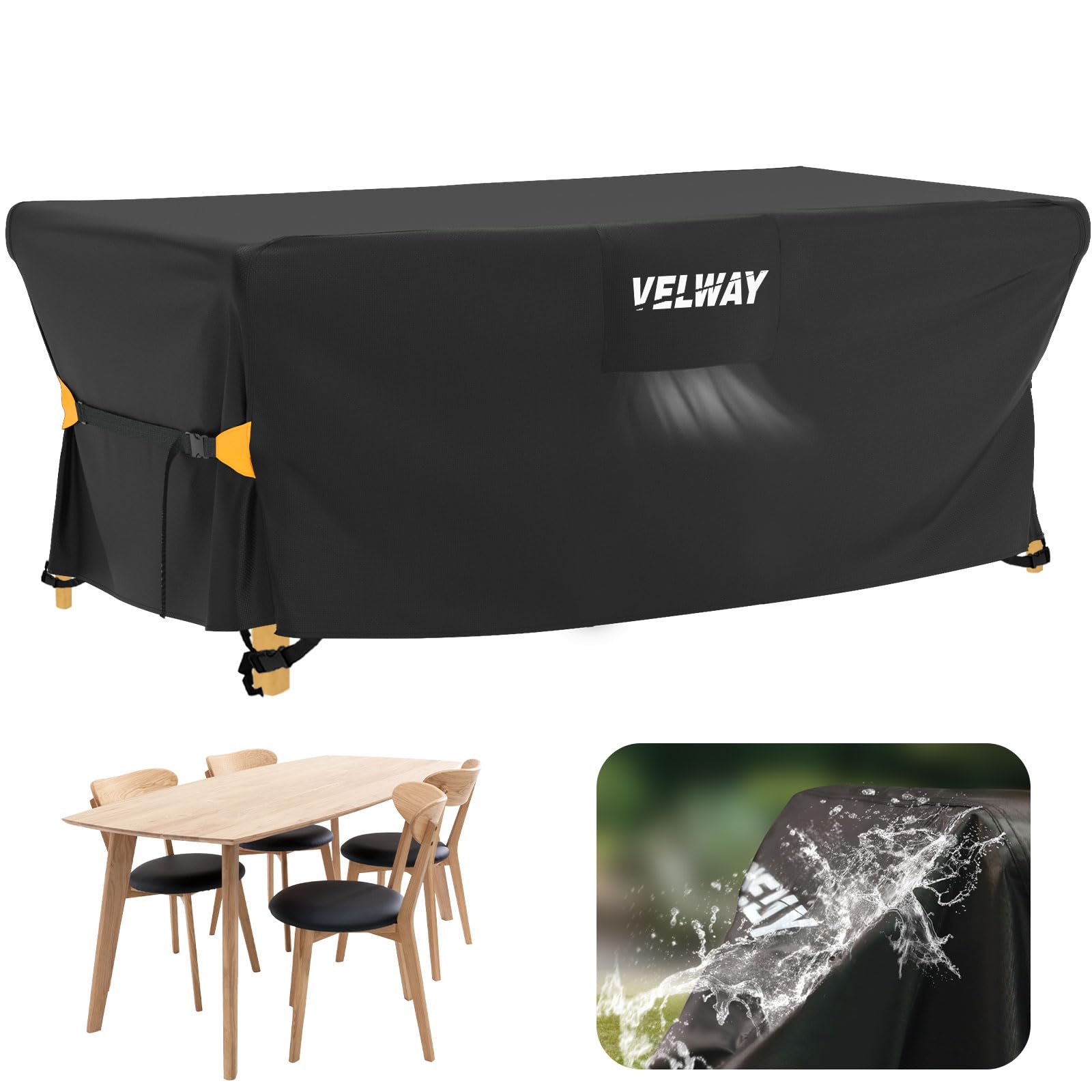 Velway Housse Salon de Jardin Exterieur avec Évent, Noir, 170x95x74cm | Résistance au Vent, Imperméable Housse Table de Jardin, Bâche de Protection Tous Les Temps pour Meubles Table et Chaise