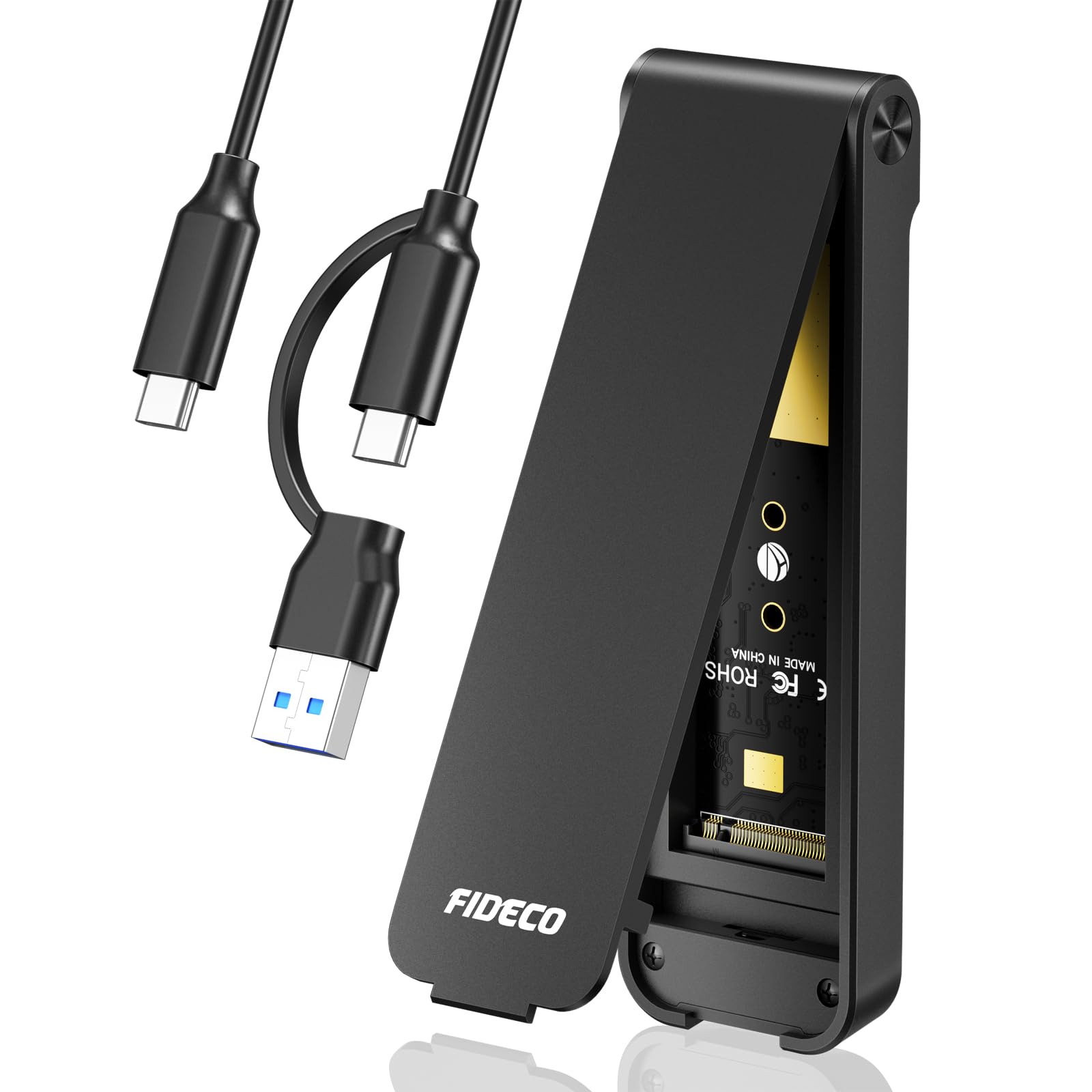 FIDECO Boîtier SSD M.2 NVMe, USB 3.2 Gen 2 10Gbps, Installation sans outils | Boîtier NVMe M.2 Adaptateur pour PCIe M-Key/M+B Key, Design de Style Sandwich, Supporte UASP et Trim, Plug and Play