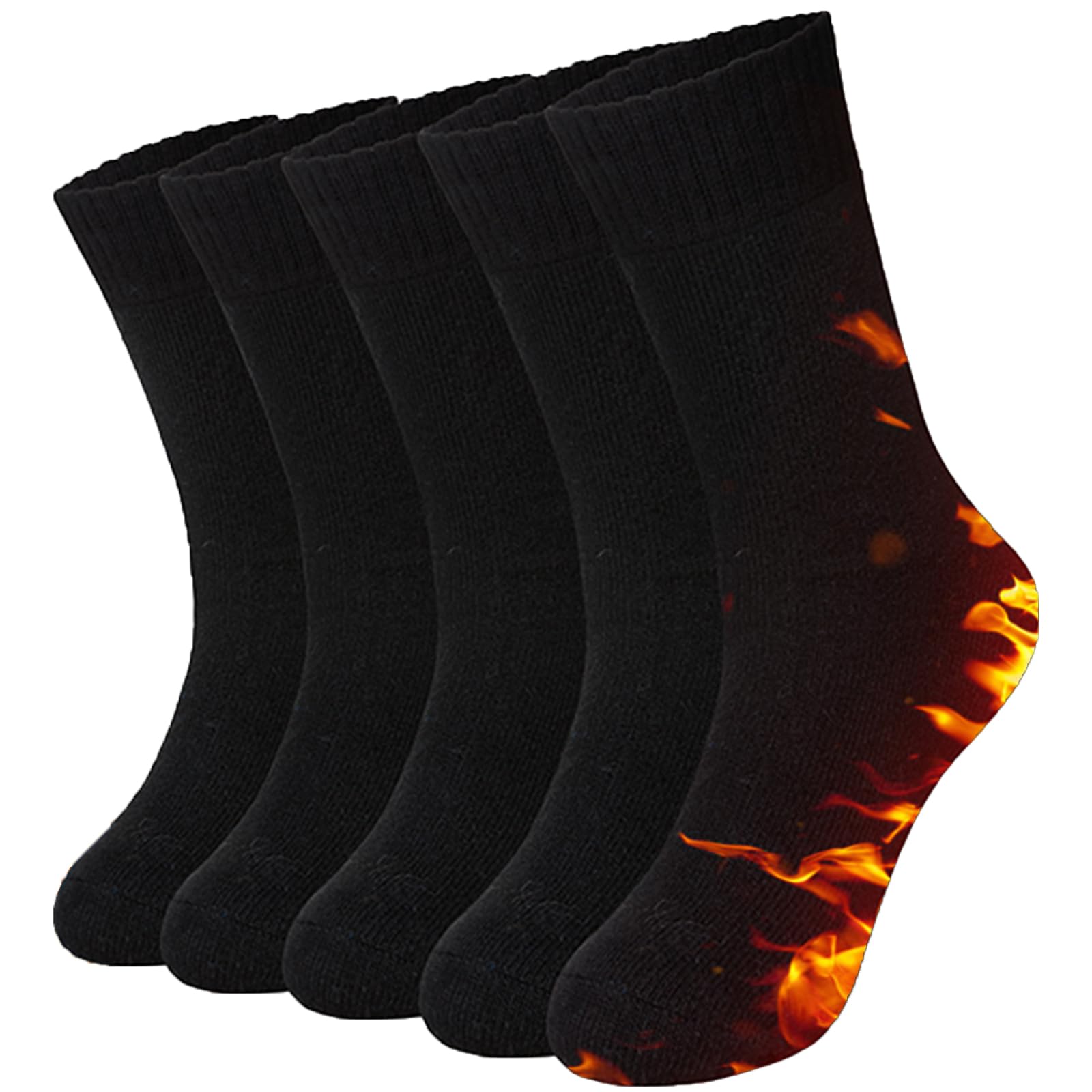 Josnown Chaussettes Chaudes Homme Chaussettes Hiver Thermiques en Laine | Semelles Épaisses en Tissu Éponge, Randonnée Maison et Loisirs, 5 Paires, Taille 39-45