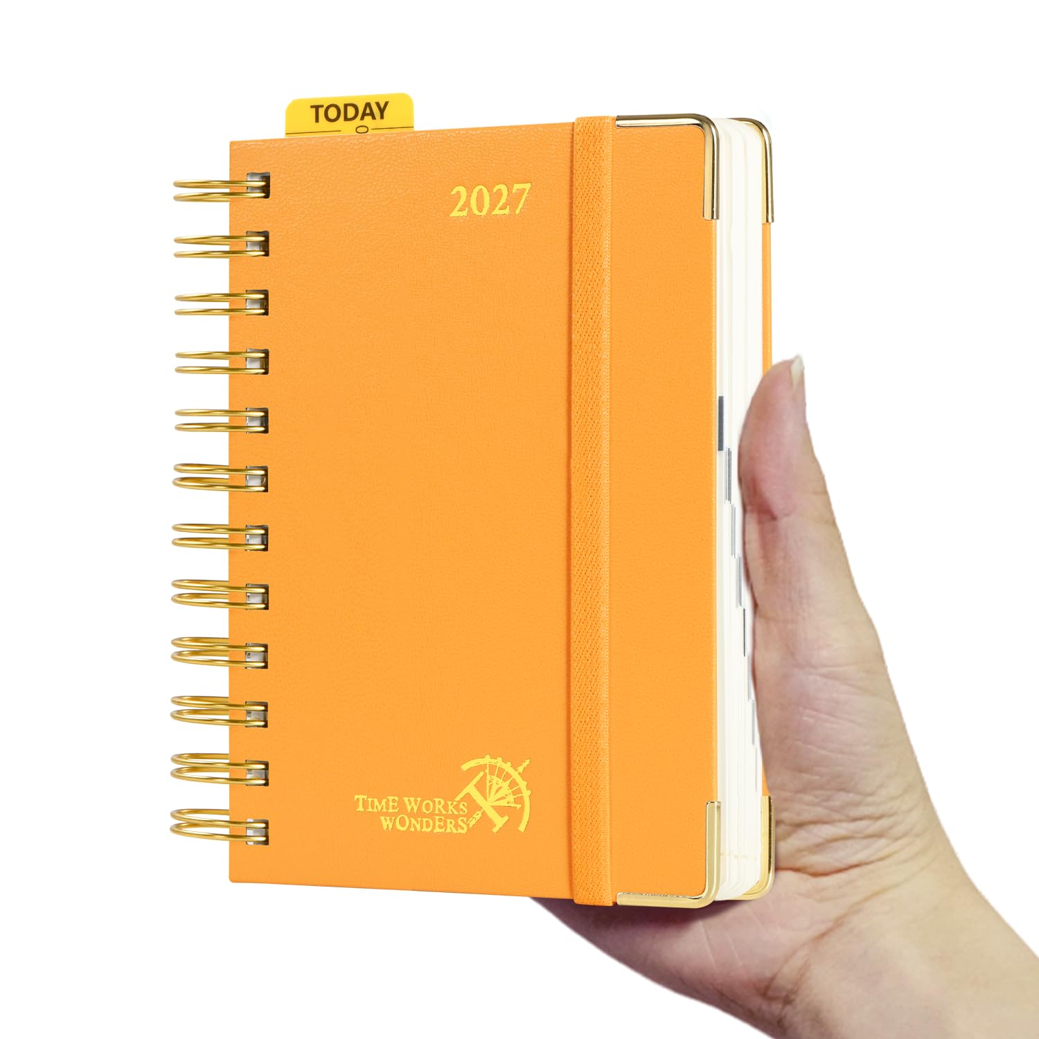 POPRUN Agenda 2027 Journalier 1 Page par Jour A6 Format Petit(15.6 x 10cm) | Couverture Rigide Spirale,Planner De Jan 2027 à Déc 2027-12 Mois,Avec Règle Signet,Papier 70 g/m²,Orange