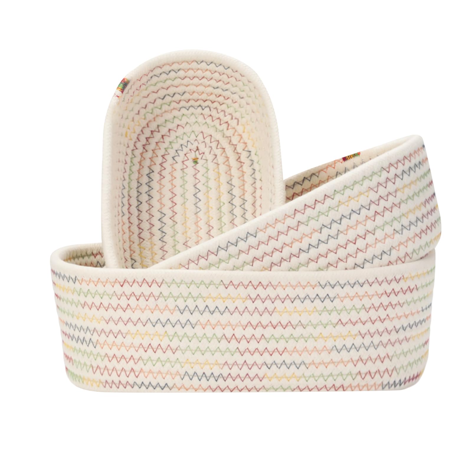 VINATO Panier Rangement Tressé 3 Pièces, Organisateur pour Salle de Bain | Lot 3 paniers tressés en coton, rangement souple pour salle de bain, cuisine, chambre, 3 tailles avec anses