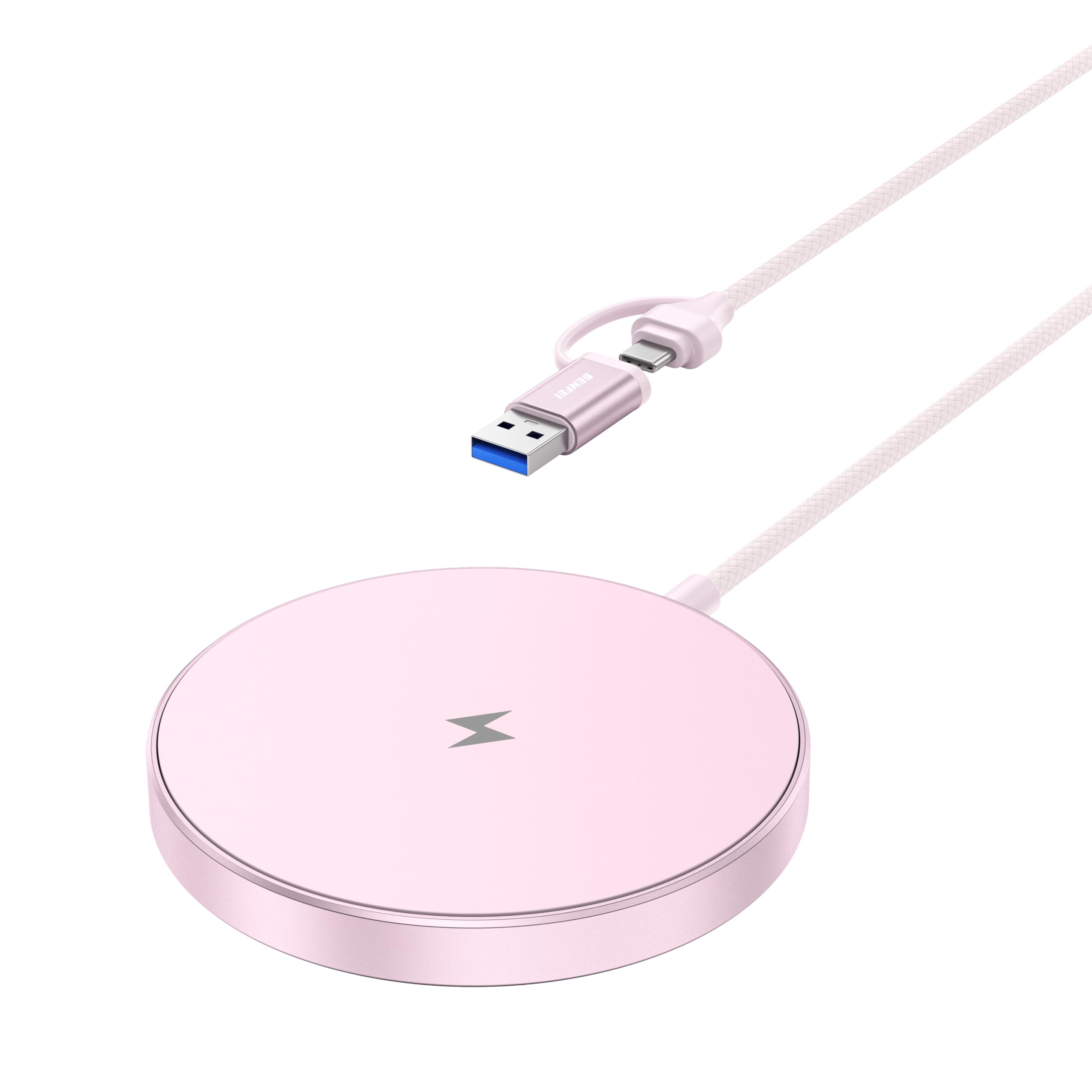 BENFEI Chargeur magnétique Compatible MagSafe pour iPhone 17/16/15/14/13/12, Aluminium, jusqu'à 7,5 W, câble 1,5 m