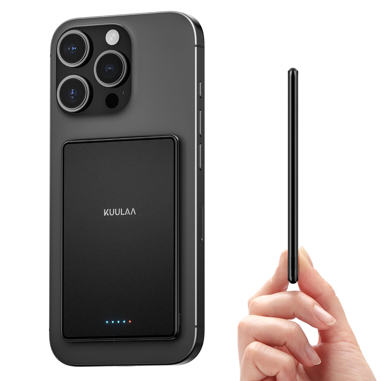 Kuulaa Batterie Externe iPhone Magsafe 5000mAh Power Bank USB C Chargeur Externe Slim 6.9 mm, PD 20W Batterie Portable Magnétiquecharge Rapide Chargeur Portable pour iPhone 17-12, Miroir Noir