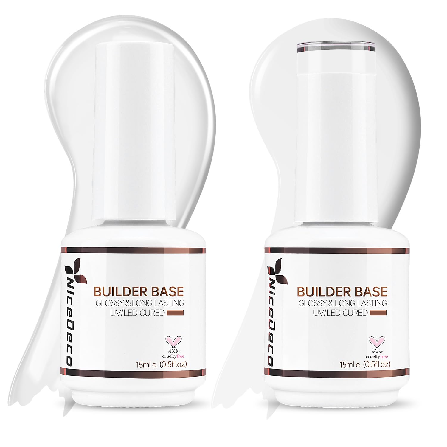 Nicedeco 2pcs 15ml Gel Construction Ongle UV 8 en 1, Gel Builder Base de Renforcement, Réparation et Extensions - Clair + Blanc Laiteux