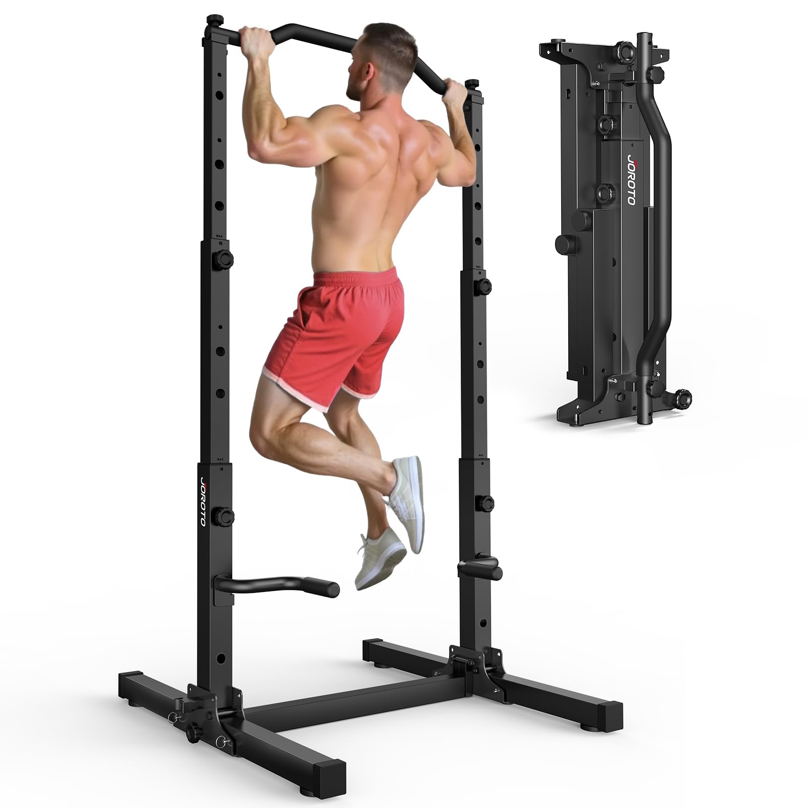 JOROTO Pliable Power Tower Barre de Traction & Dip Station, Autoportante Station de Musculation, Réglable en Hauteur, 5 en 1 Appareil d'Entraînement Dorsal pour la Maison Multifonction, 204KG Capacité