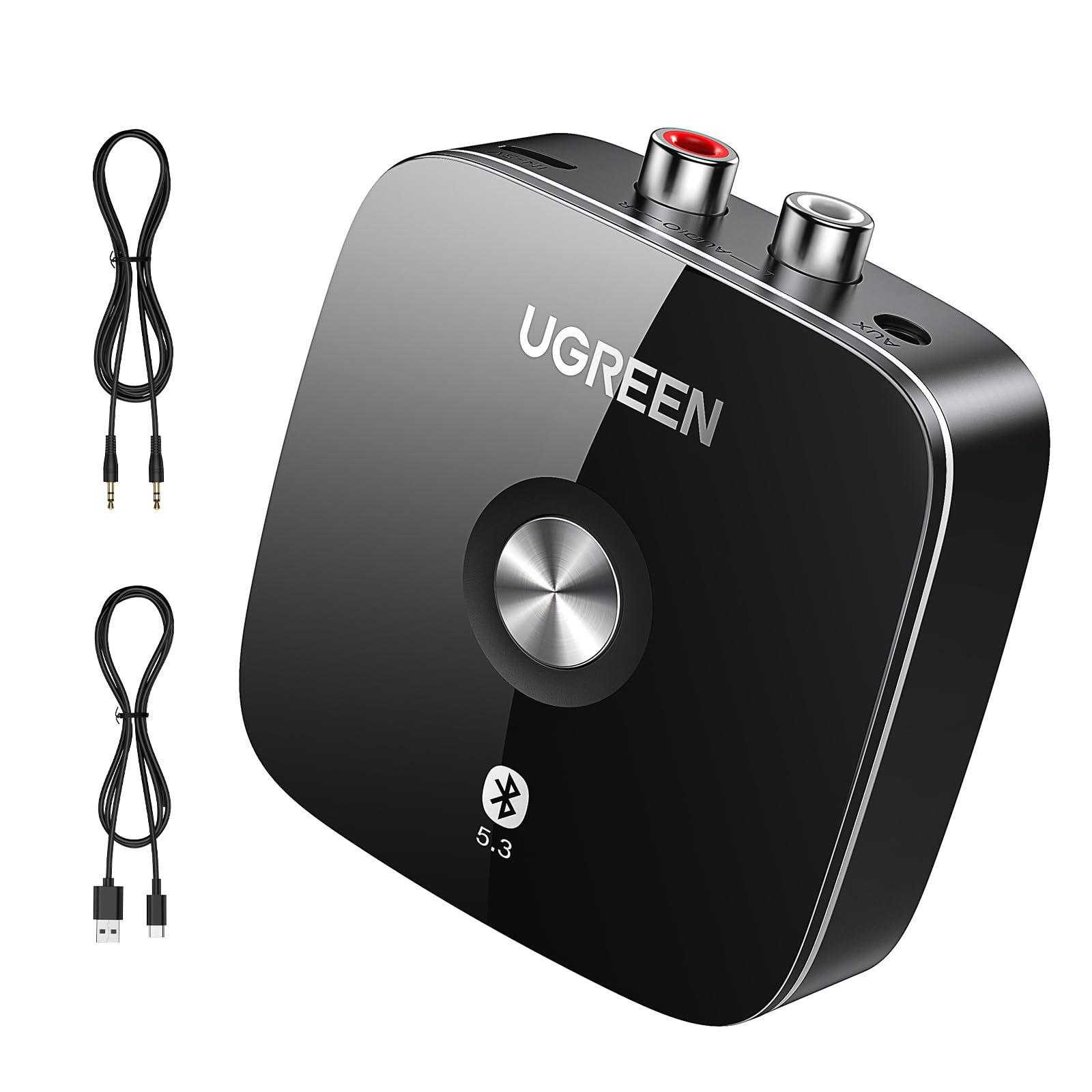 UGREEN Récepteur Bluetooth 5.3 Adaptateur Bluetooth Audio pour Chaîne HiFi | Faible Latence 3.5mm Aux 2RCA Double Connexion pour Chaîne HiFi Haut Parleur Amplificateur Système Stéréo Domestique
