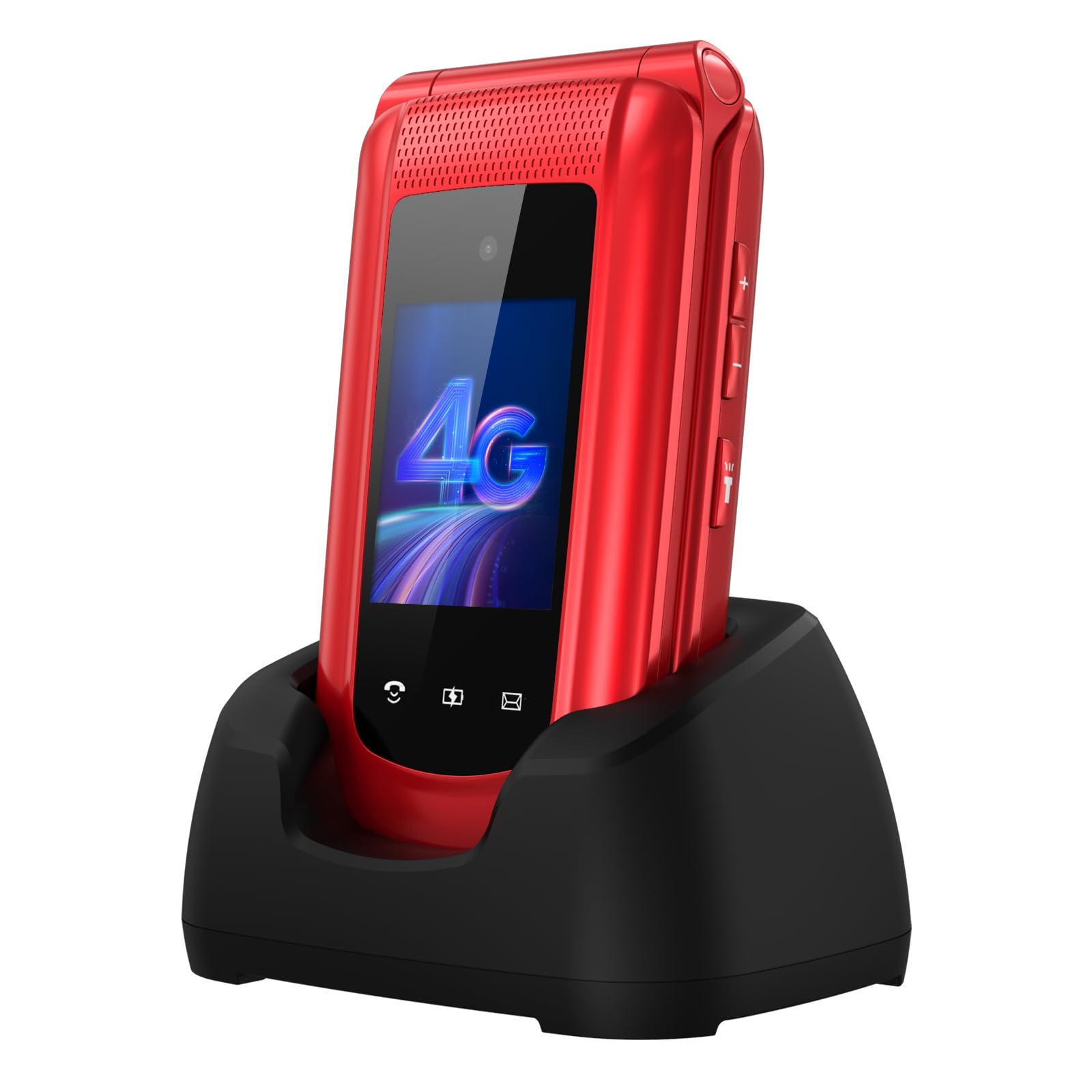 Tosaju Téléphone portable senior 4G Téléphone à clapet à gros boutons pour personnes âgées débloqué simple et facile à utiliser avec écran 2,4" + 1,8" bouton SOS station de charge et batterie 1000 mAh