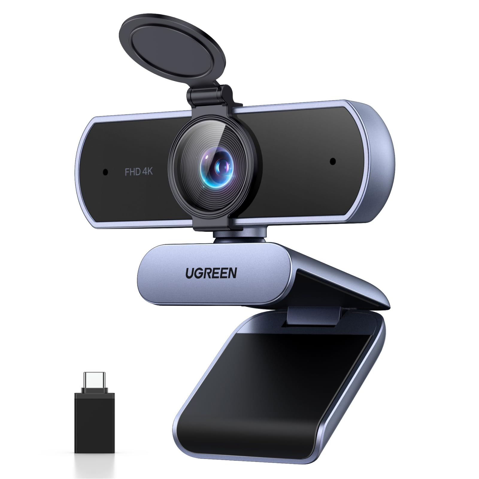 UGREEN FineCam Lite 4K Webcam 30FPS Caméra USB A C PC Autofocus | Deux Micro Antibruit Correction Lumière 360 Degrés Rotation Plug Play Windows MacOS Linux Streaming Youtube Skype Appel Zoom
