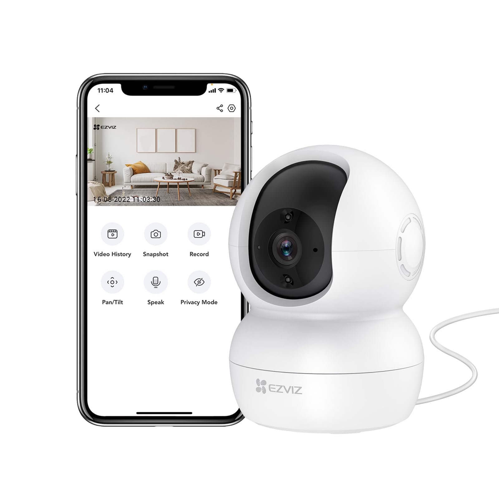 EZVIZ Camera Interieur 360°, Caméra Surveillance WiFi 2.4Ghz | Vision Nocturne, Détection de Mouvement Suivi Intelligent, Audio Bidirectionnel, Compatible avec Alexa pour Bébé/Animaux