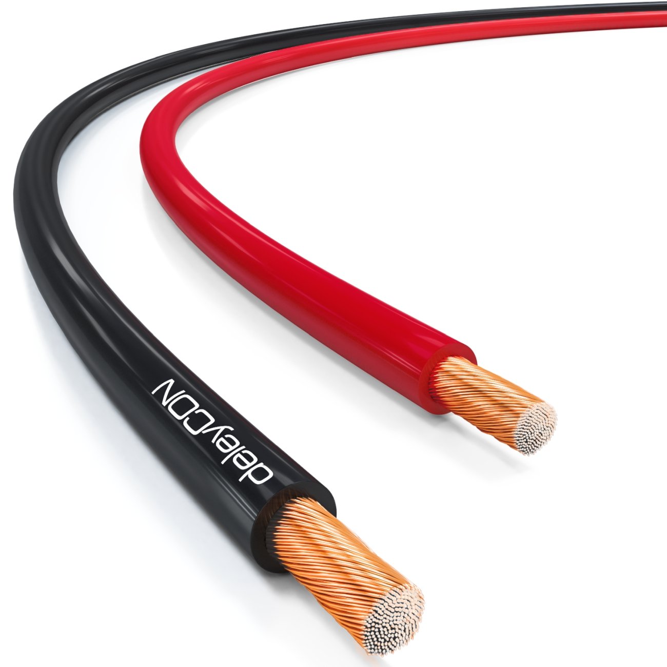 deleyCON 10m Cable pour Haut-Parleur 2x 2,5mm² CCA Aluminium Revêtu de Cuivre Brins 2x50x0,25mm Marque de Polarité - Rouge/Noir