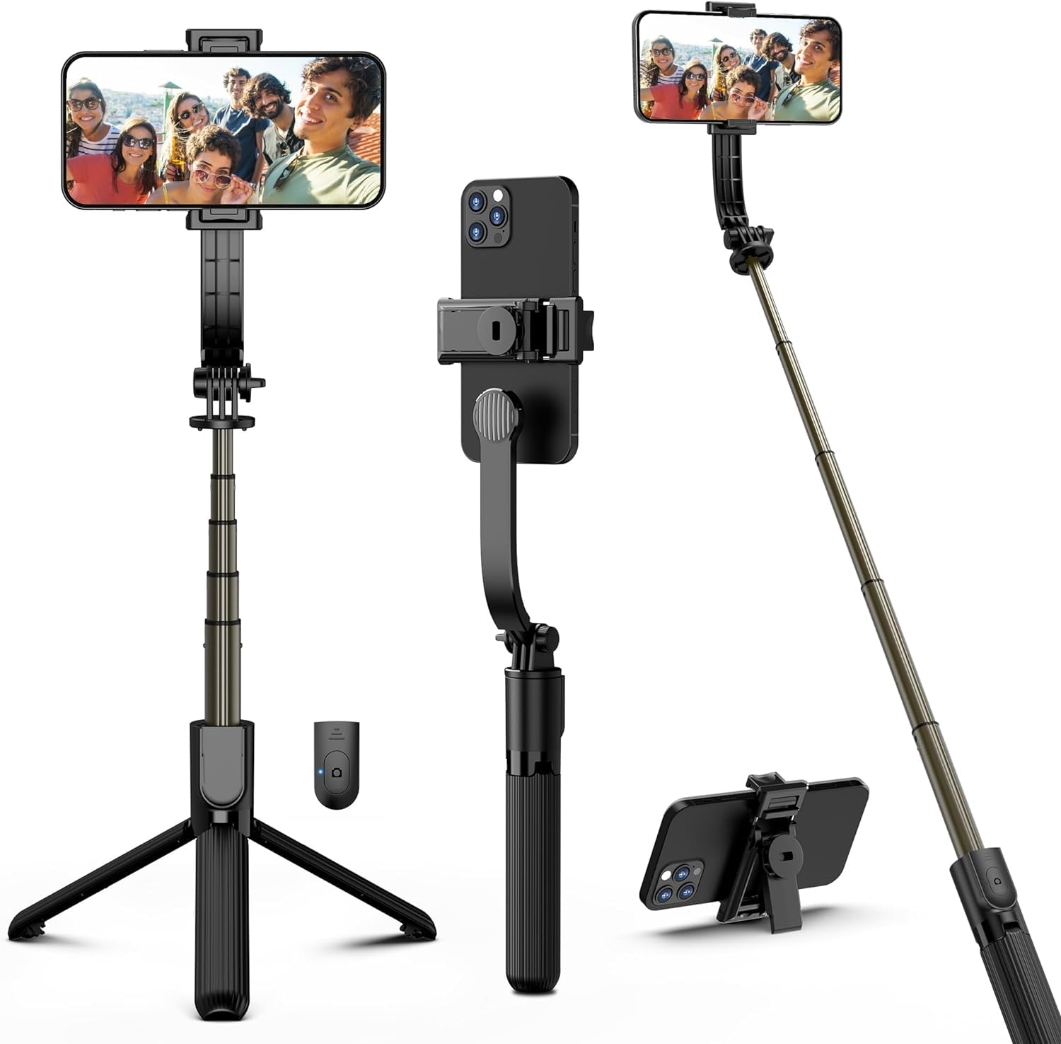 Perche Selfie, 360° Rotation Selfie Stick Mini Trépied Bâton Selfie Wireless Extensible Télescopique Monopode Réglable avec Télécommande Amovible & Support Stable pour iPhone/Samsung/Huawei