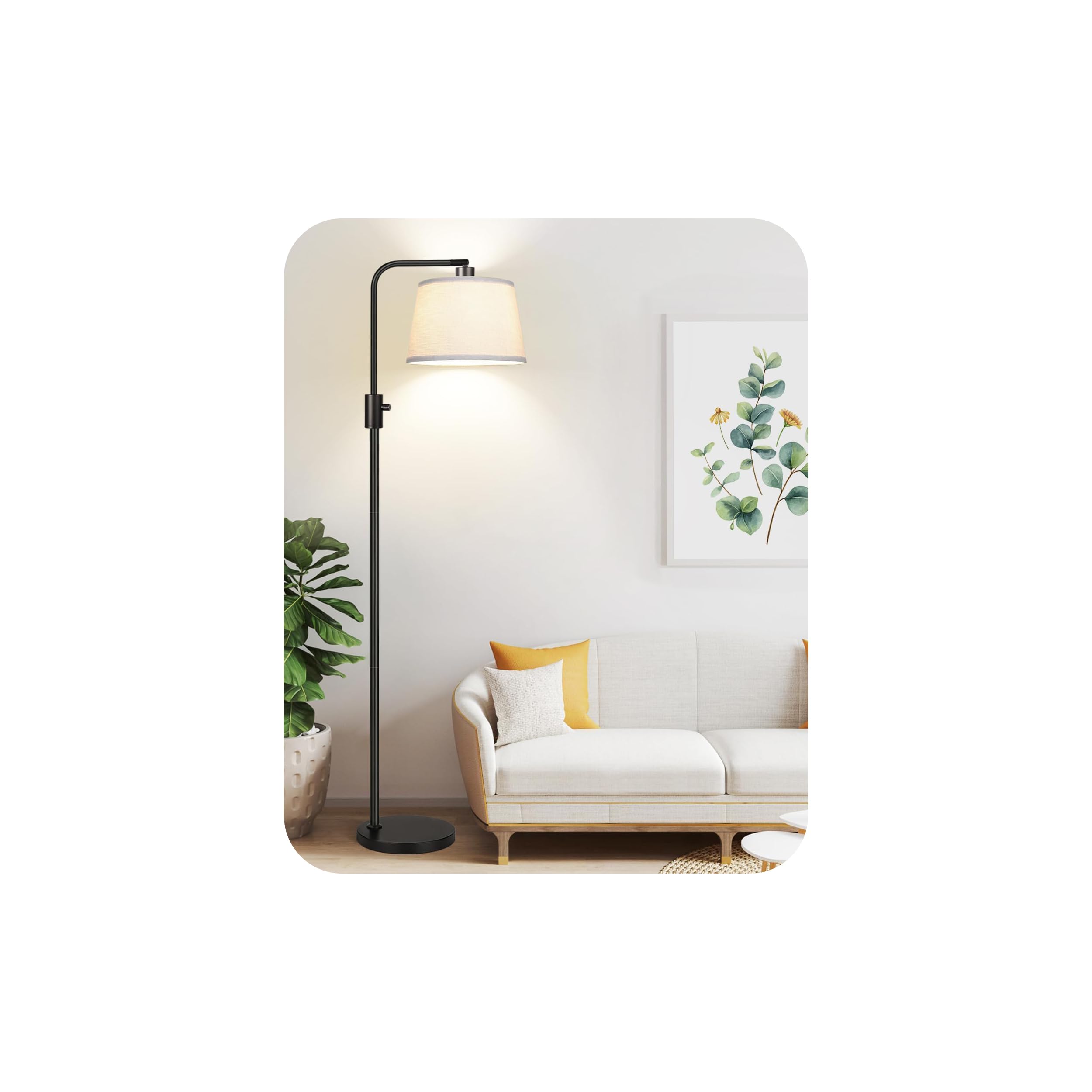 Nintiue Lampadaire Arc 165cm Moderne lampe sur pied de salon variateur | 1000lm ampoule LED incluse, Gradation rotative de 0 à 100 %, avec abat-jour beige, lampadaire sur pied salon pour chambre