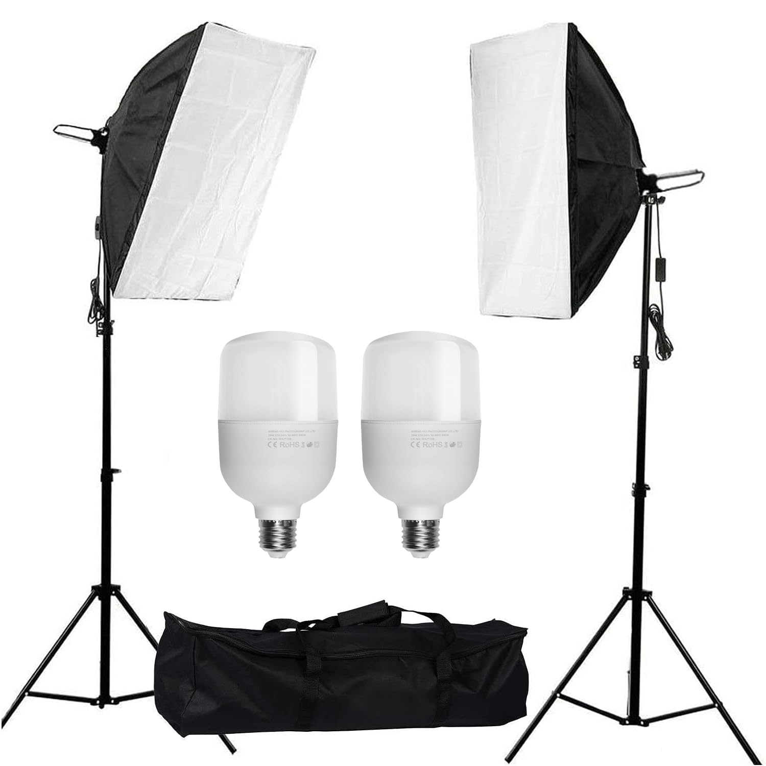 Abeststudio Kit d'éclairage Softbox - Soft Box Studio Photo et Éclairage | 2x25W Ampoules LED 5500K 50x70cm Parapluie Softbox éclairage Continu pour Photographie de Portraits, Produit de Studio Photo