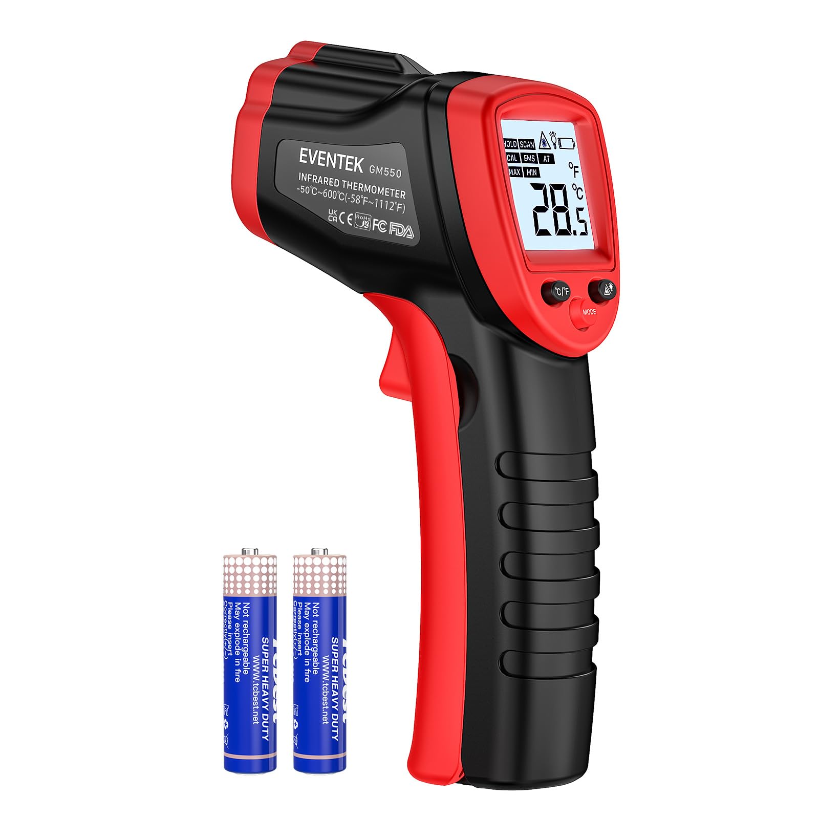 Eventek Thermometre Cuisine, -50°C~600°C(-58°F~1112°F) Thermometre Laser, Thermometre Sans Contact avec 0,1-1,0 Emissivité Réglable, thermometre Infrarouge LCD pour Cuisine, BBQ, Four a pizza