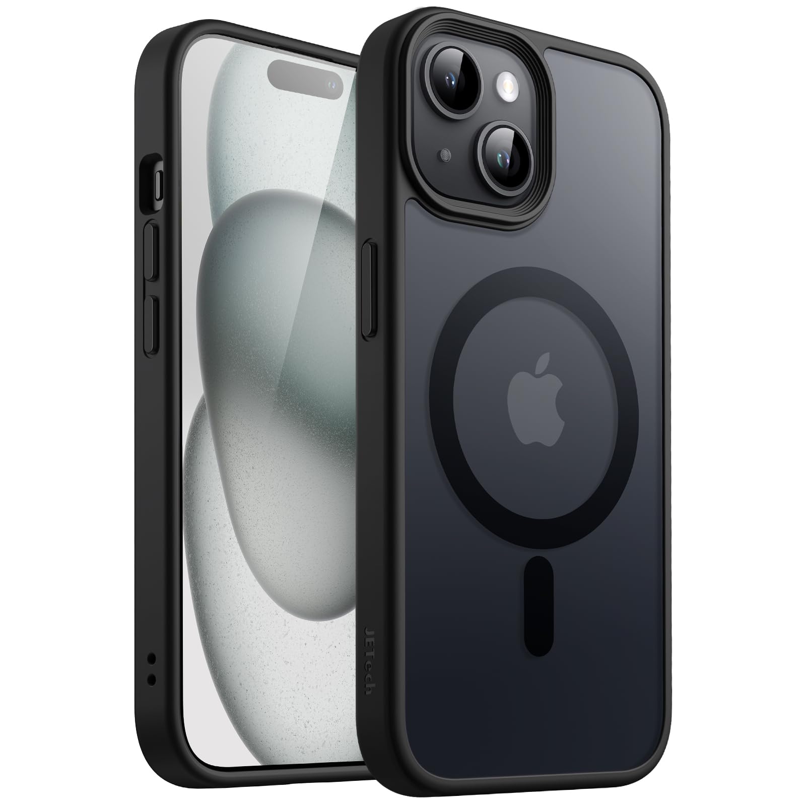 JETech Coque Mate Magnétique pour iPhone 15, Noir | Compatible avec MagSafe, Dos Translucide Mat, Étui Housse Protection Fine Antichoc