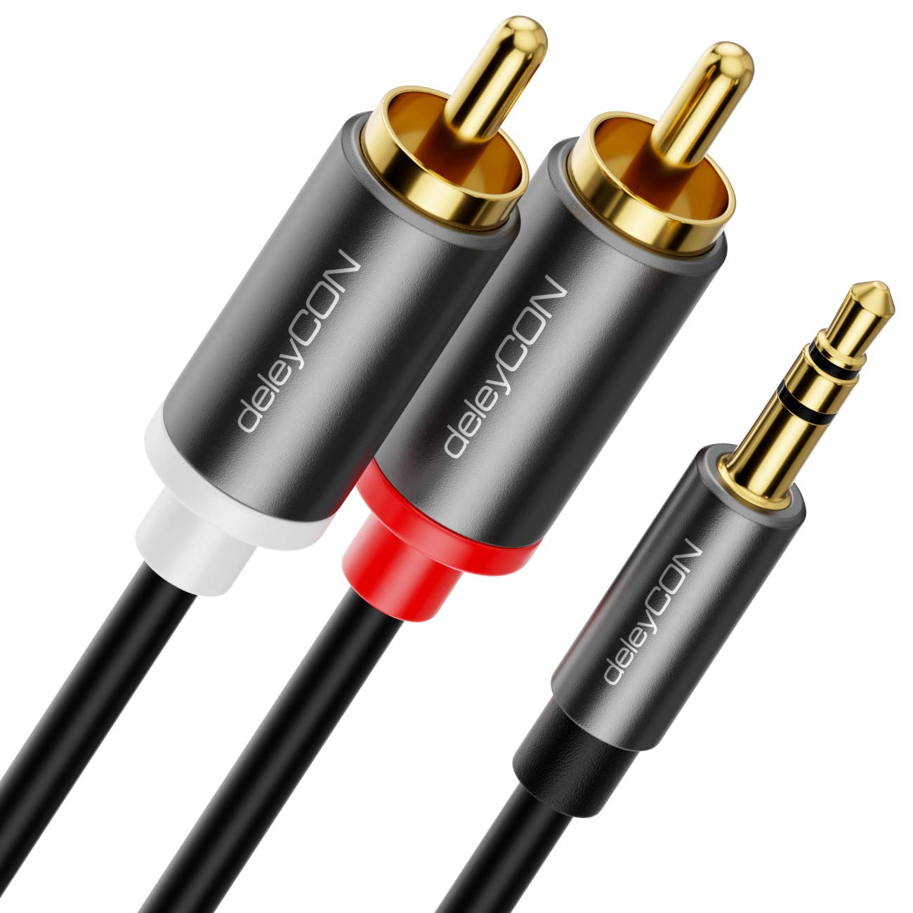 deleyCON 1,5m Câble Jack vers Cinch RCA 3,5mm Audio Adaptateur Mobile et Smartphone sur HiFi-Receiver 3,5mm AUX Prise vers Fiche Cinch (Extra fin & Flexible)