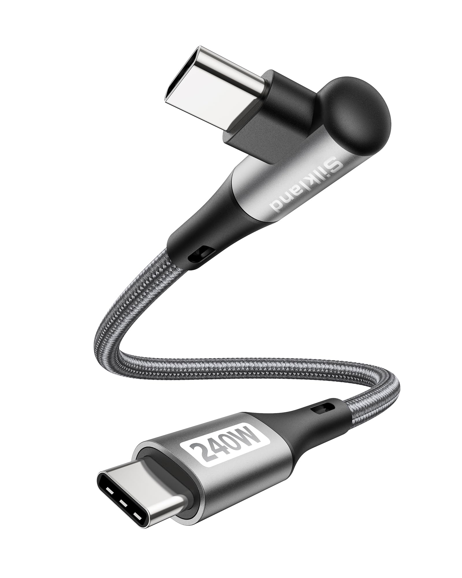 Silkland Câble USB-C vers USB-C Court 30CM Coudé [240W 48V/5A] PD3.1&QC4.0+ | Câble USBC Charge Rapide 90 Degrés pour Android Auto, iPhone 18/17/16/15, Galaxy S26, MacBook Pro/Air, iPad Pro/Mini, Pixel