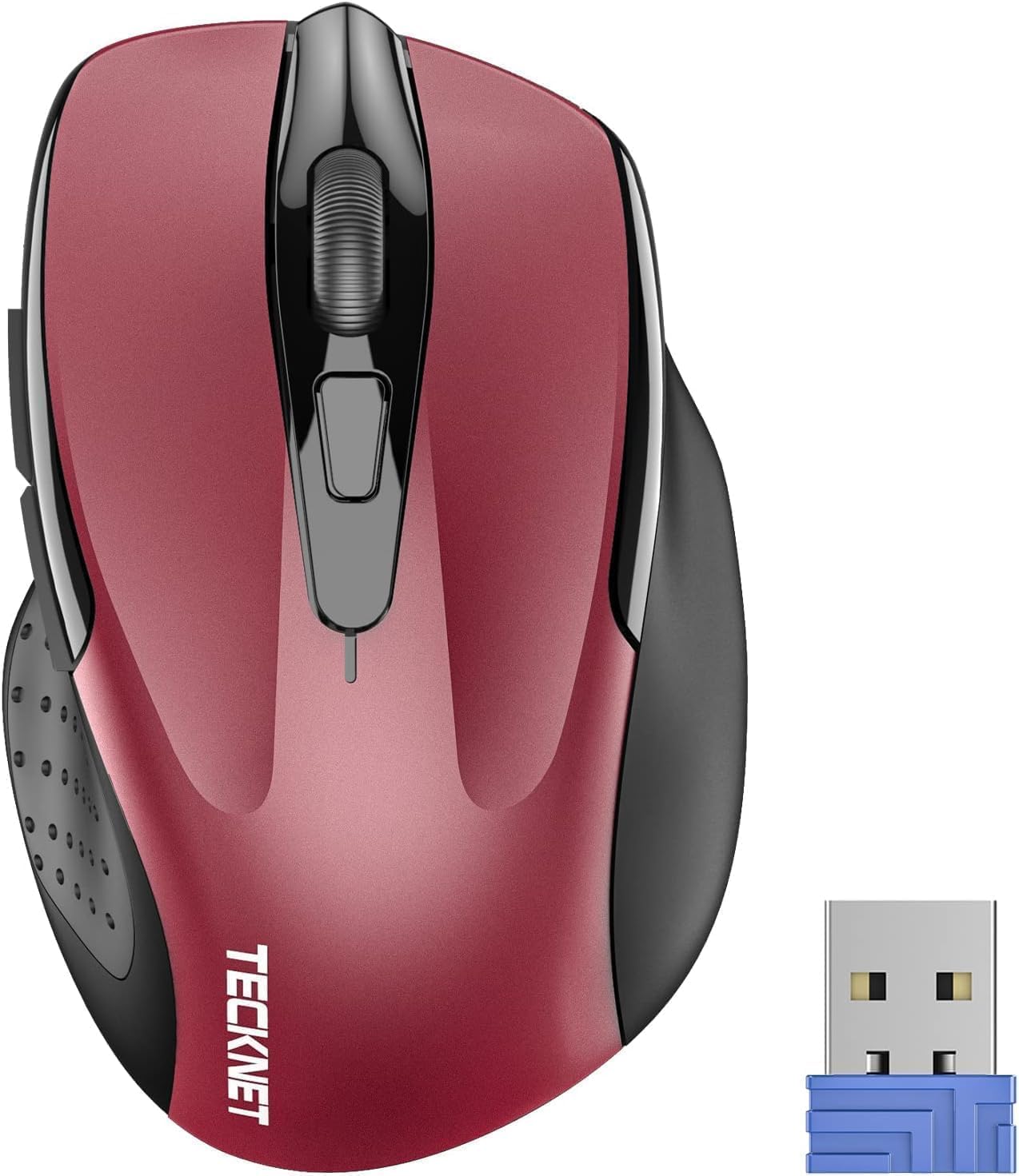 TECKNET Souris sans Fil avec Récepteur USB 2,4 GHz, Souris Ordinateur | Ergonomique Souris, 2600 DPI Réglables, Clic Silencieux, Portable, Compatible avec PC, Laptop, MAC, Chromebook, Linux, Rouge