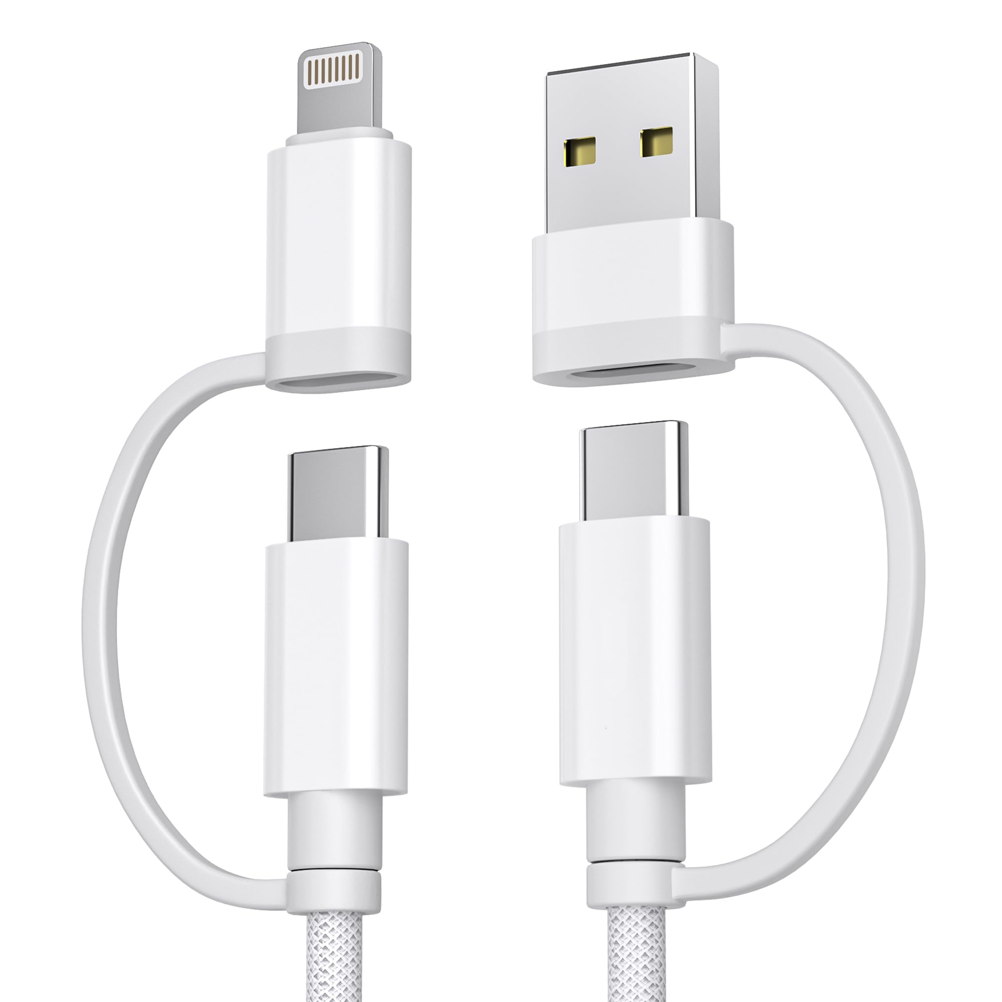 Basesailor pour iPhone 17 16 Pro Max Câble Chargeur,4-en-1 Multi USB C Cable 1M,Universel Type C Charge Rapide Cordon avec USB-A/Lightning pour 15 14 13,Carplay,Apple iWatch 11 10,Airpods 4 3,iPad,S25