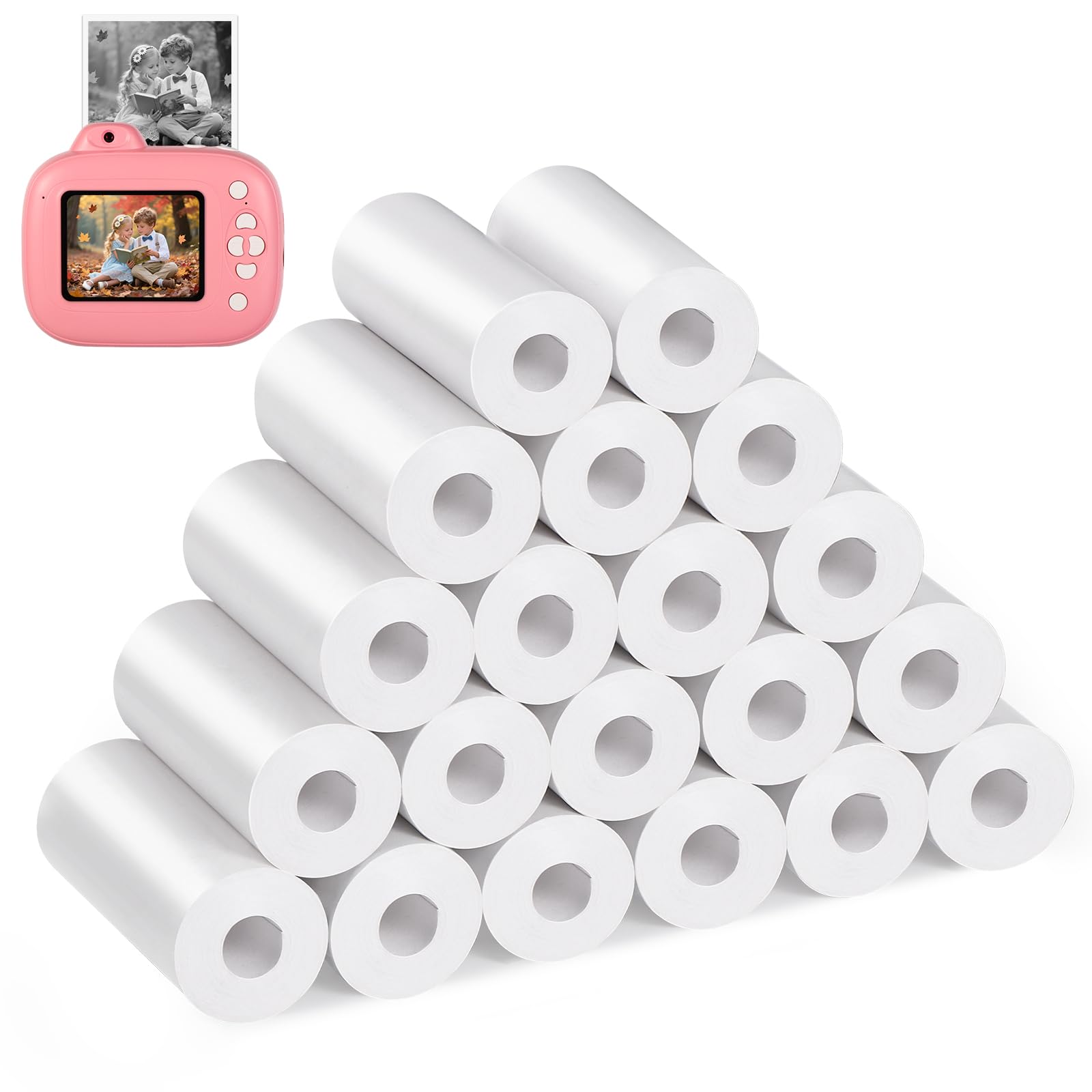 Diboniur 20 Rouleaux Papier Thermique Blanc pour Appareil Photo Enfant | 20 rouleaux blancs, 5,7 cm de large et 2,5 cm de diamètre, pour photos, albums, créations, école, fêtes et voyages