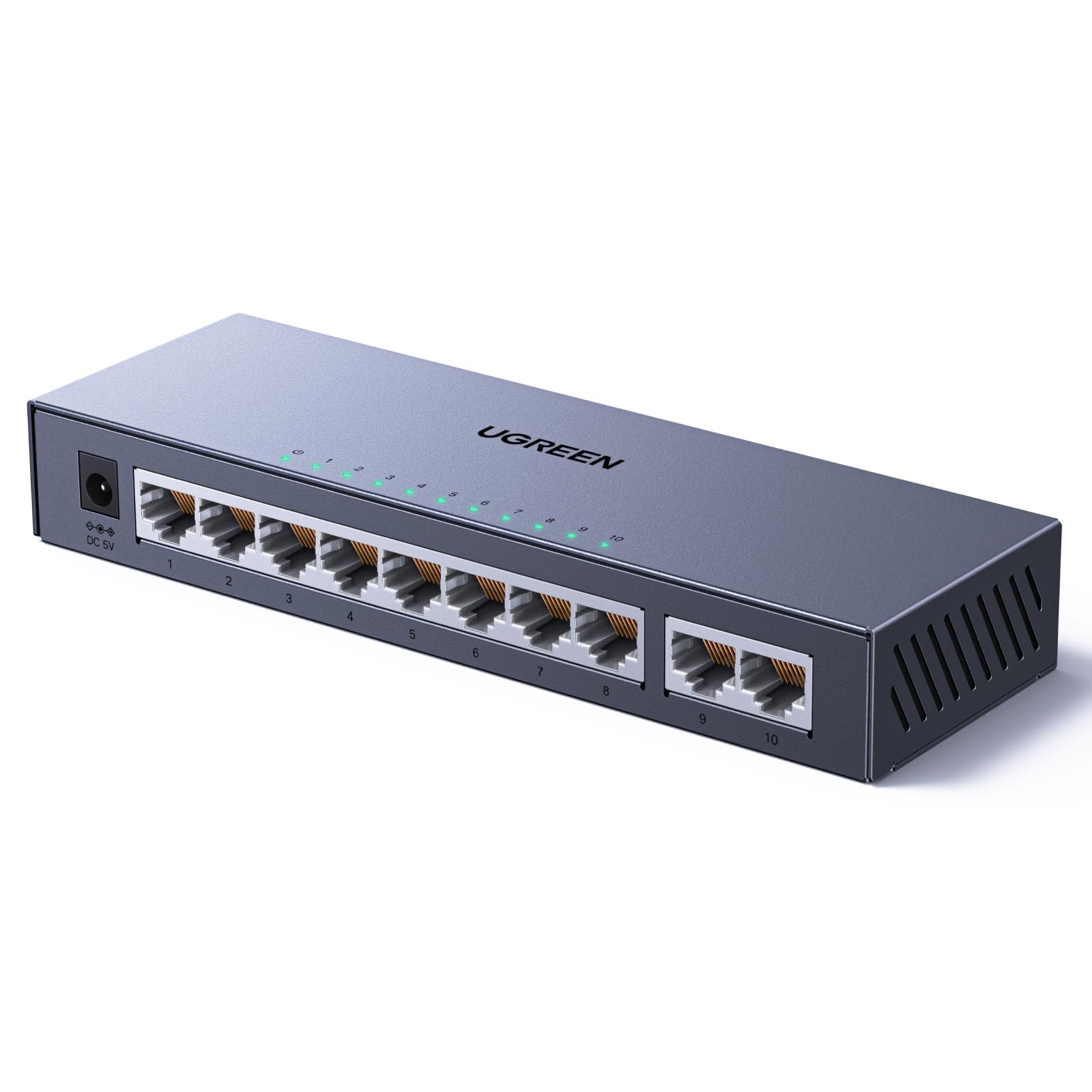 UGREEN 10 Ports Switch Ethernet Gigabit Hub RJ45 10 100 1000Mbps | Hub Réseau Plug Play Boitier Métal Idéal pour Bureau et Maison Compatible avec PC Imprimante Caméra Routeur NAS