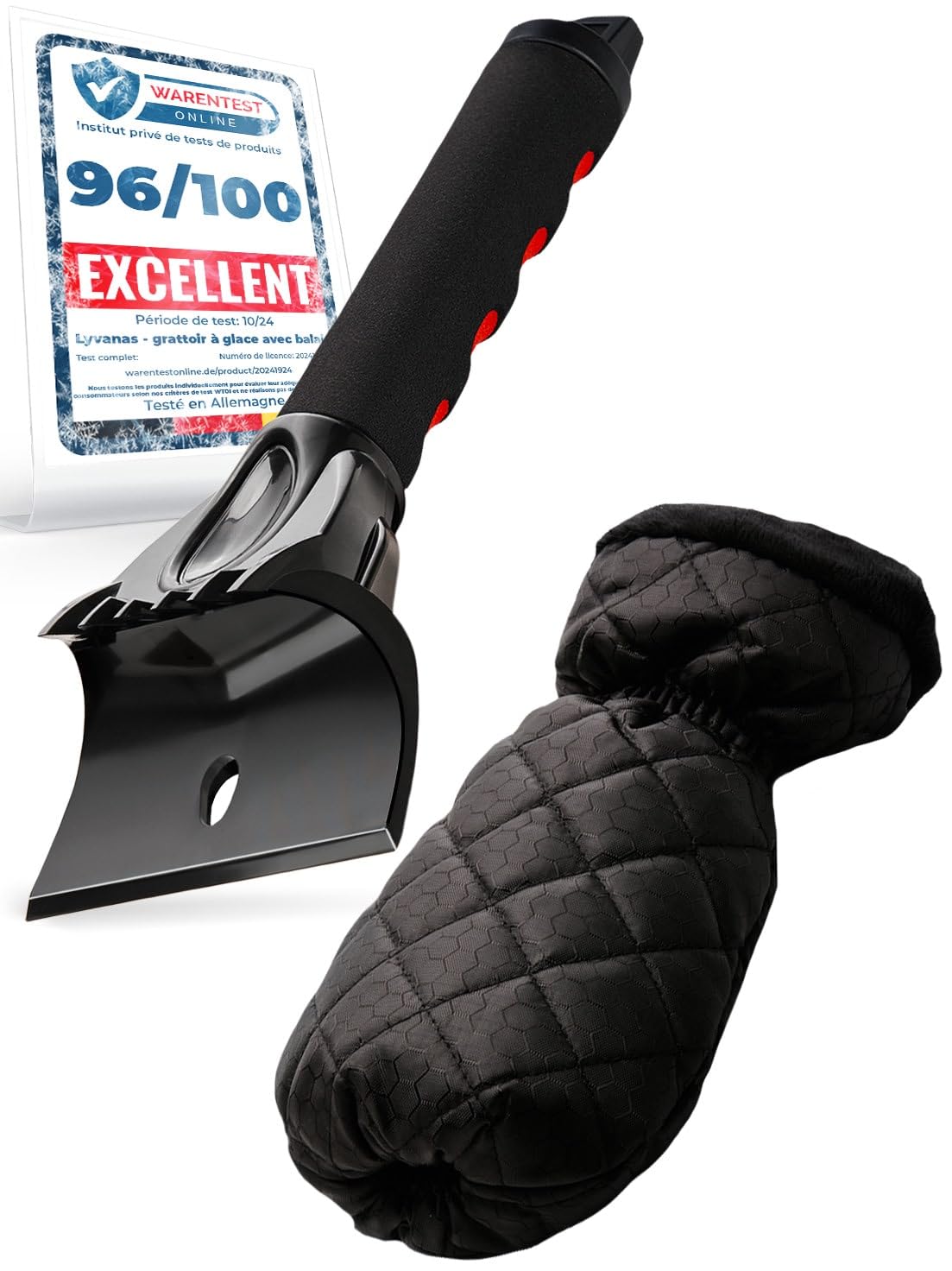LYVANAS Grattoir Glace Voiture avec Gant - Efficace et sûr | Gratte-vitre Ergonomique pour Voiture - Haute efficacité et Grand Confort - Mains Chaudes et sèches - Ice Scraper
