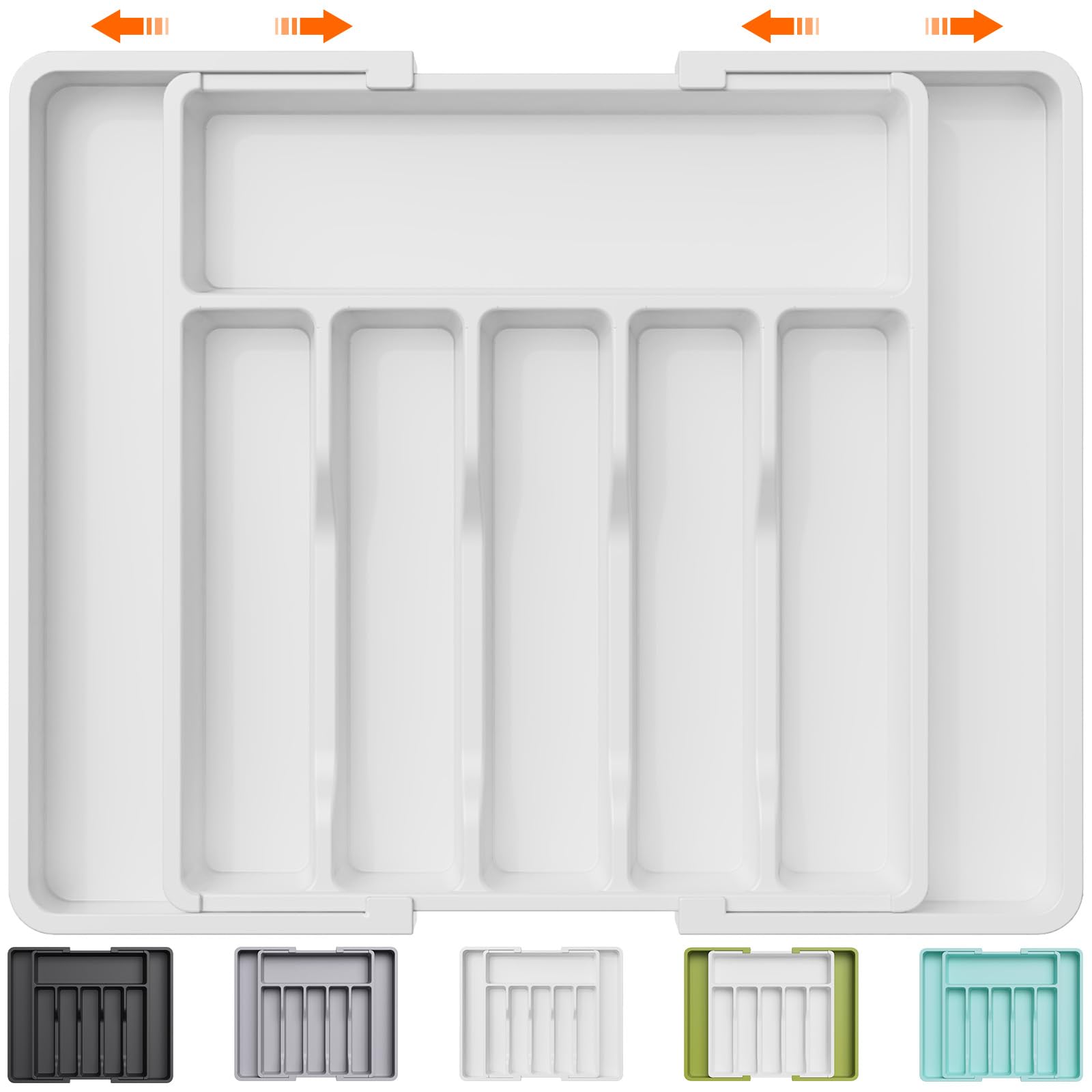 Lifewit Range Couverts pour Tiroir, Plateau d'Ustensile Extensible Lot de 1 | Organisateur de Cuisine Réglable, Rangement Compact pour Contenir des Cuillères, Fourchettes, 33-57 x 38 cm, Blanc