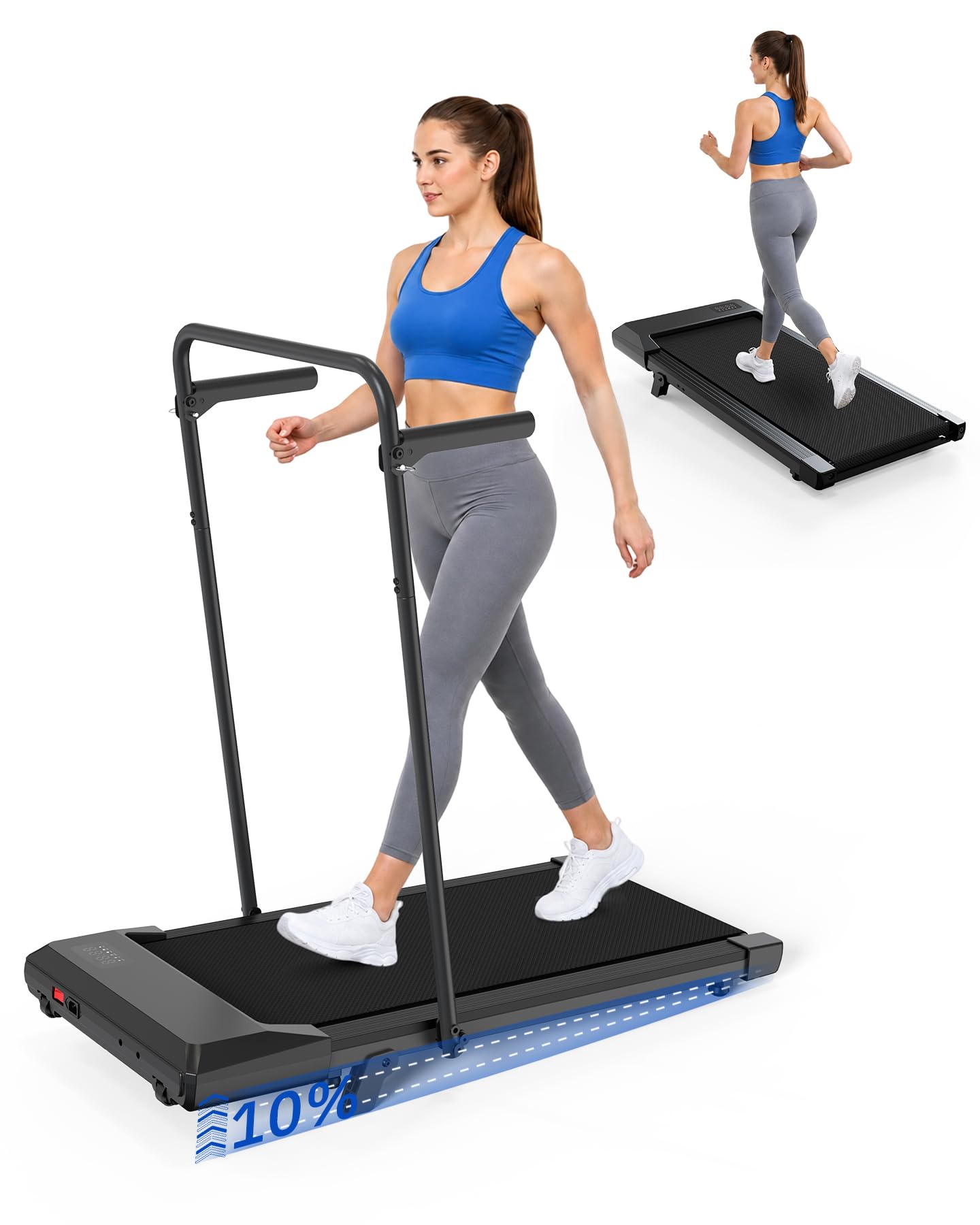 Superun Tapis de Course Pliable 10% Inclinable Tapis de Marche 1-6/1-12km/h | 3.0 HP Walking Pad Portables avec Rampes APP Contrôle Max 136KG avec Parcours d'entraînement et Courses Multi-Coureurs