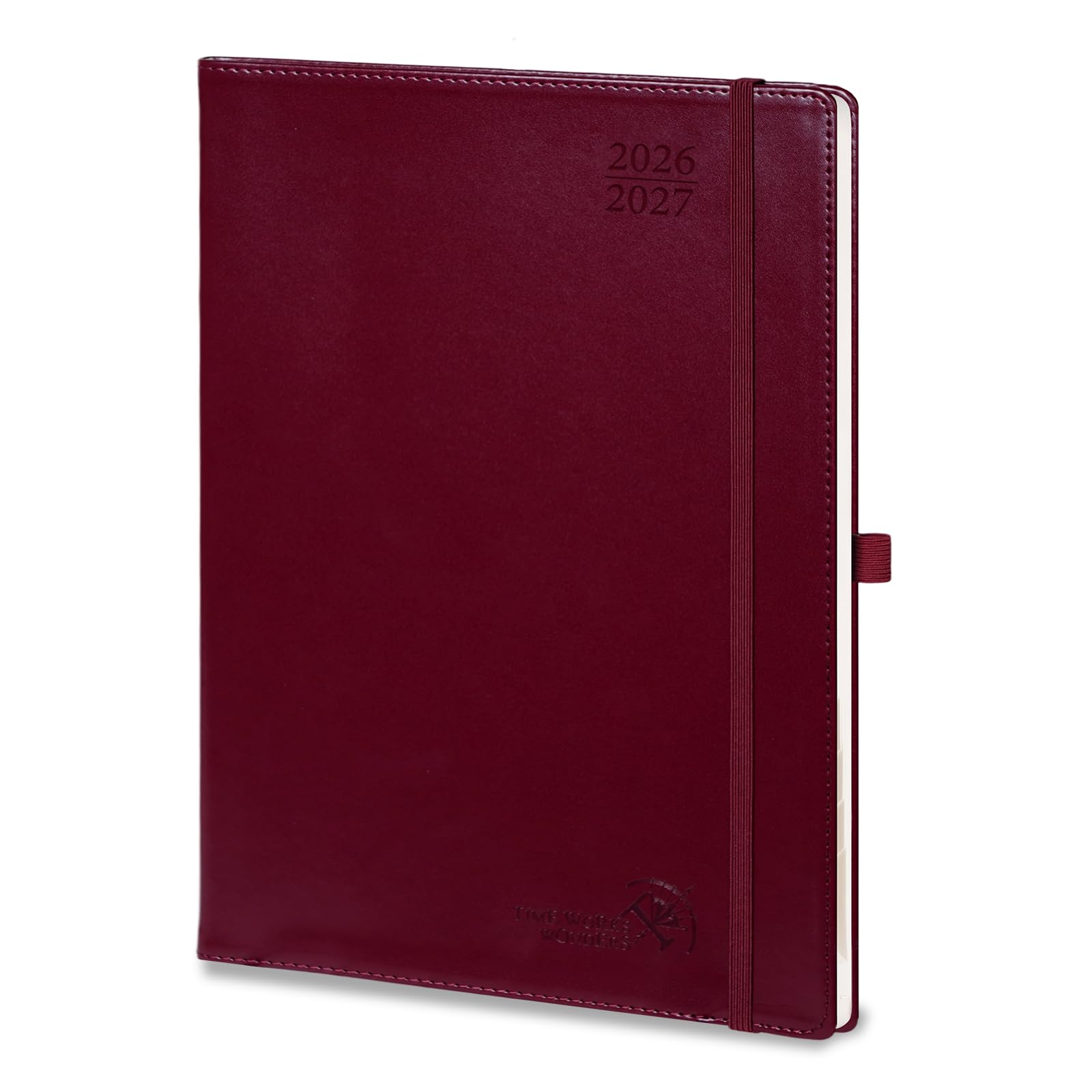 POPRUN Agenda 2026 2027 Semainier Scolaire A4 Format 29,7x21cm en Français | Grand Planner Couverture Souple en PU Cuir,Intervalles de 15 minutes,D'Août 2026 à Juil 2027,Papier 100 gsm,‌Rouge Bourgogne