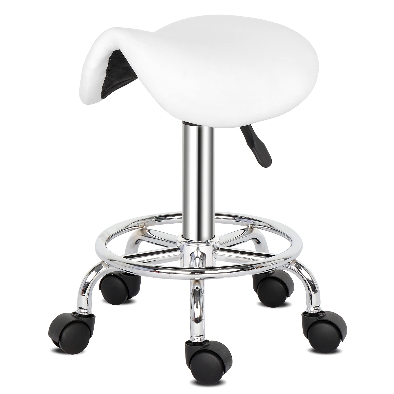 Alightup Tabouret de Bureau Tabouret à roulettes Rotation à 360° Blanc | Chaise a Roulette Salon de Massage Cuisine Bureau Hauteur Réglable