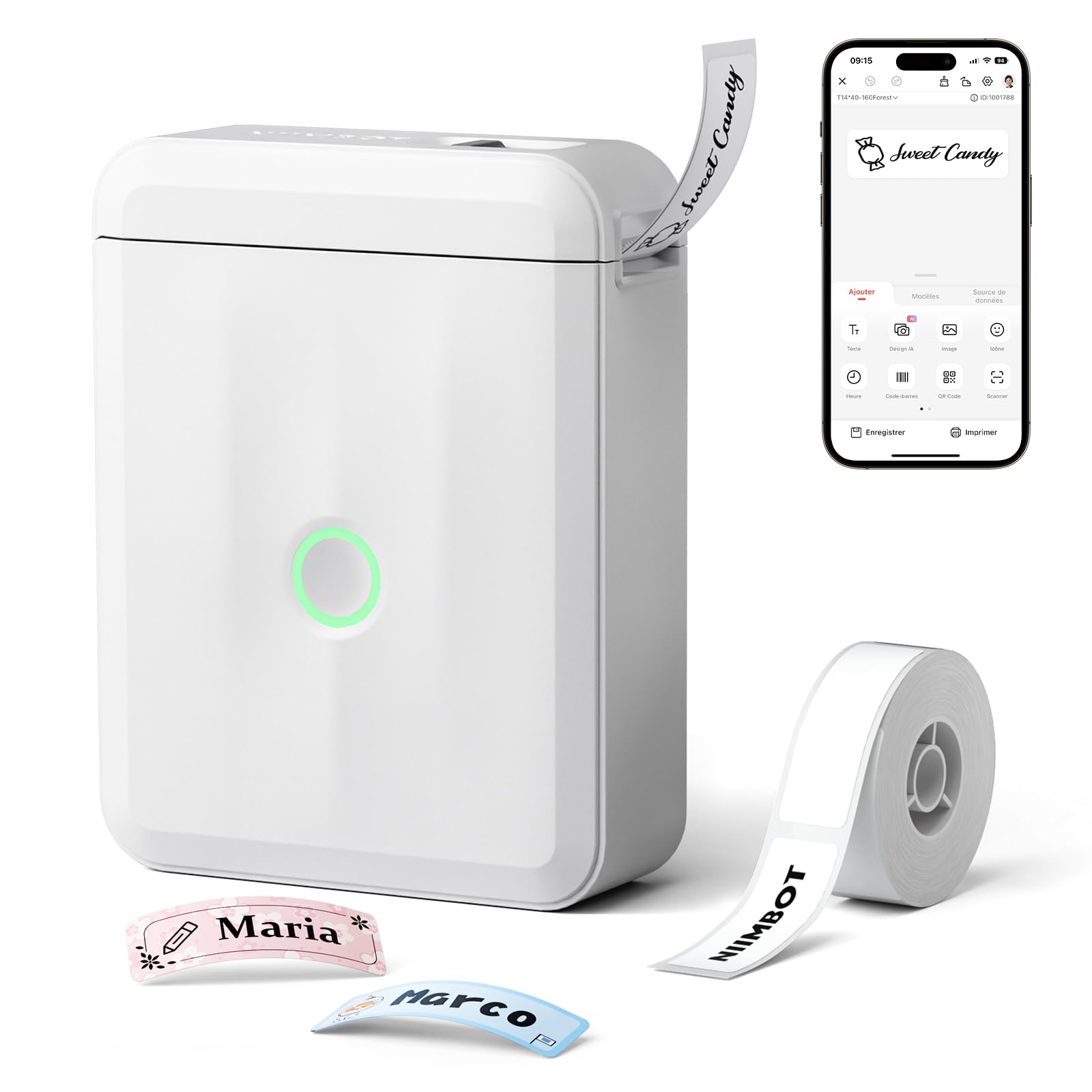 NIIMBOT D110 Étiqueteuse, Imprimante thermique sans encre avec étiquettes | Petites étiquettes largeur 10-15 mm，Idéal pour Maison, Bureau, École, Cuisine Personnalisées, Étiquettes nom et interrupteurs