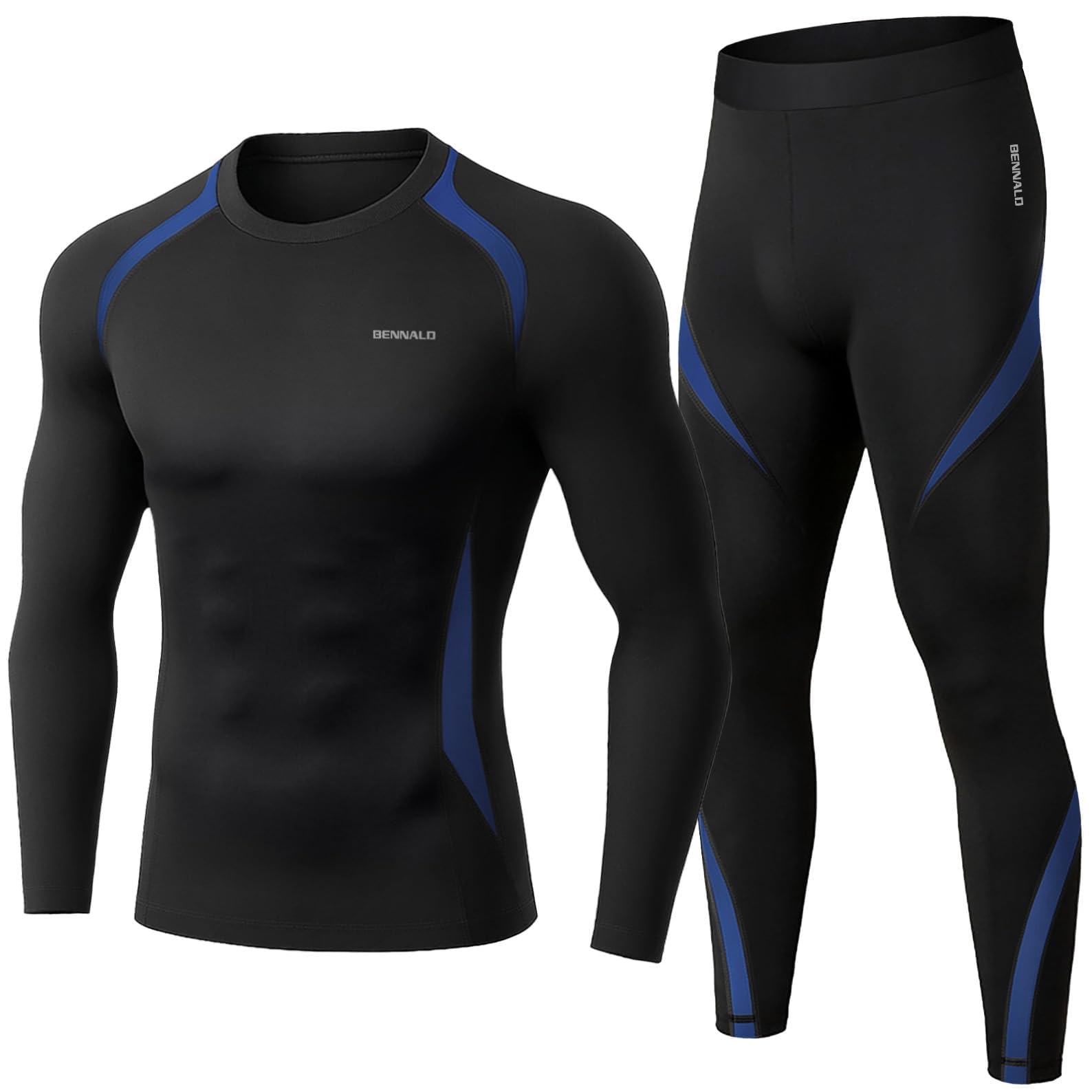 sous-Vêtement Thermique Homme Léger et Chaud Confortable et Respirant | Ensemble sous-vêtements Thermiques Homme Manches Longues pour Hiver Sport Ski Running Randonnée Bleu Gris