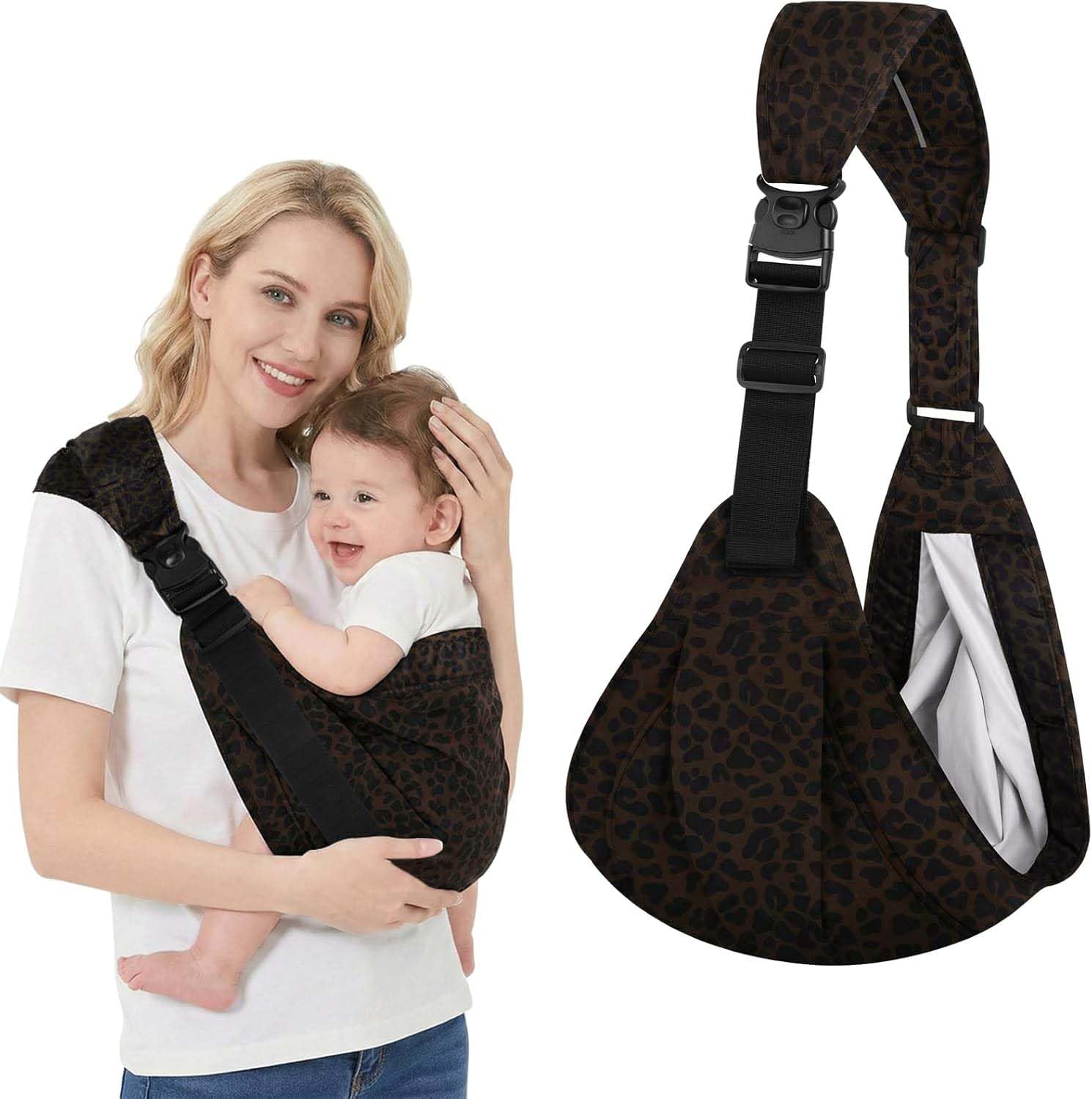 AYESY Porte Bebe Toddler Réglable, Echarpe de Porte-Bébé Latéral Respirant avec Sangles Antidérapantes Conception de Sac à Dos Enveloppante avec Boucle pour Nouveau-Né Jusqu'à 3-36 Mois, Léopard