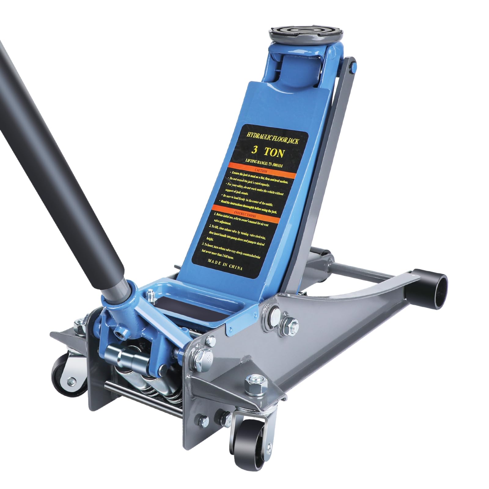 LARBANKE Cric rouleur hydraulique 3T extra-plat 73-500 mm, SUV, selle 360° | 2 patins en caoutchouc et roues pivotantes pour garage et atelier, berlines, breaks