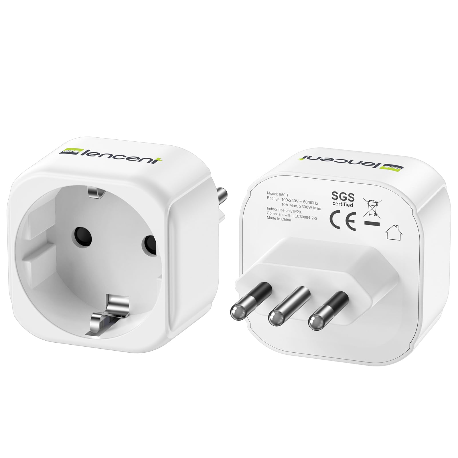 LENCENT Adaptateur Prise Italienne, Adaptateur de Voyage Type L | Adaptateur France vers Italie, Chili, Saint-Marin, Vatican, Uruguay, Syrie, Érythrée, Libye, 2 Pièces