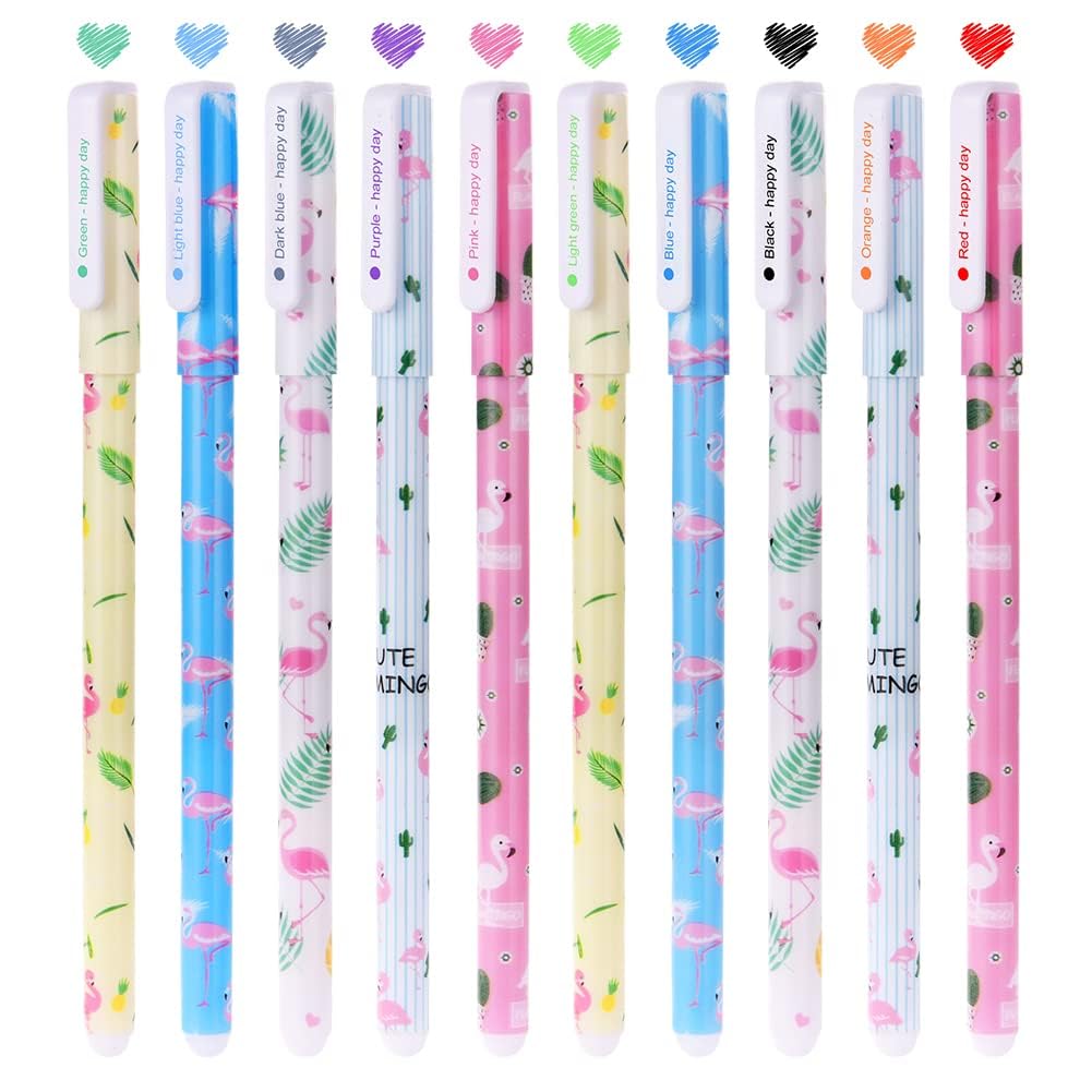 OFFCUP Lot de 10 stylos à encre gel en forme de flamant rose, 0,38 mm, pour enfants et étudiants, cadeaux de bureau, pointe fine
