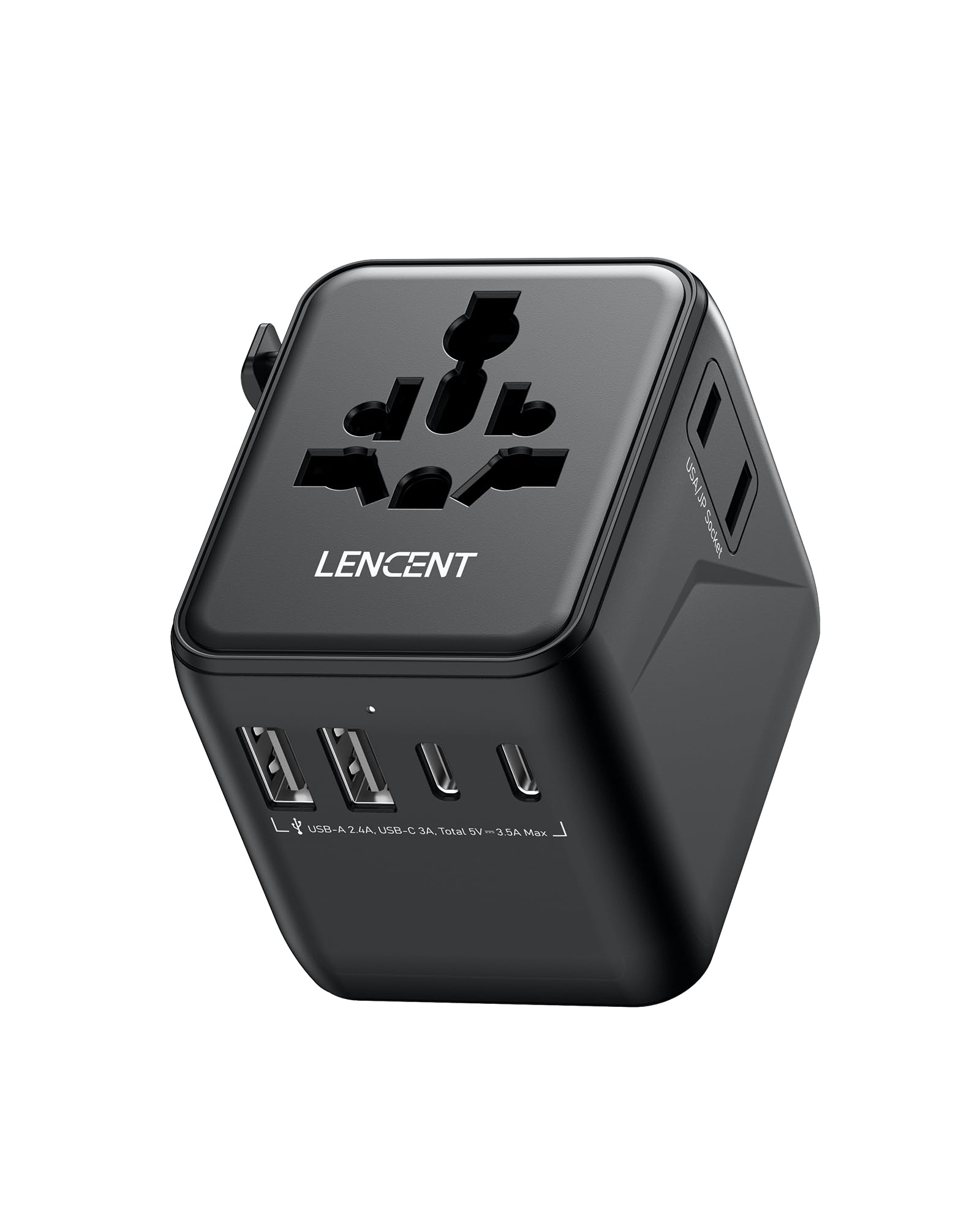 LENCENT 5‑en‑1 Prise Universelle Voyage, Prise Internationale Type ACGI | Adaptateur Universel avec 2 USB A & 2 USB C, 4 Types pour UE, US, UK, AUS, Protection Multiple, Compact pour Plus de 200 Pays